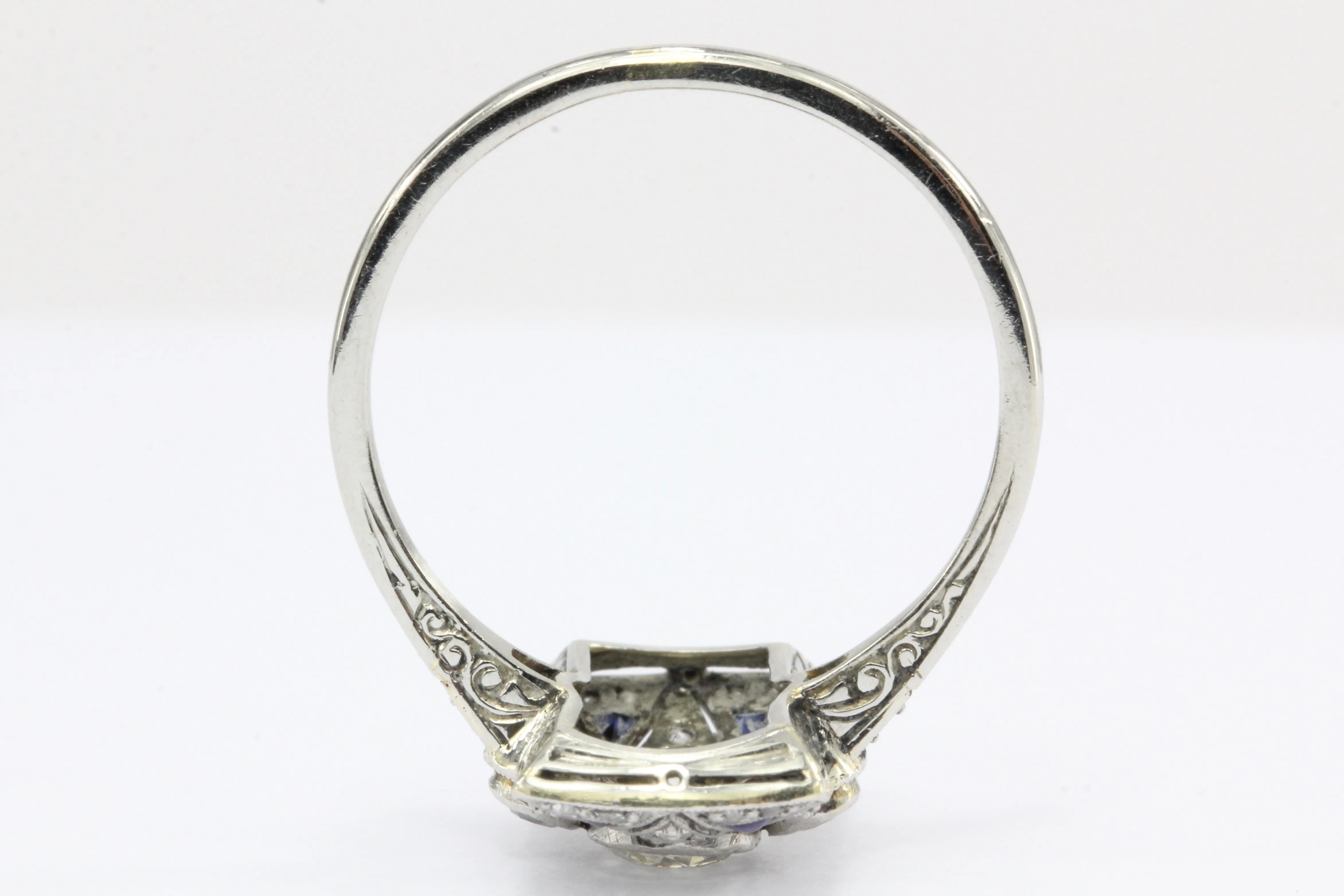 Art Deco 18K White Gold Diamond and Sapphire Ring