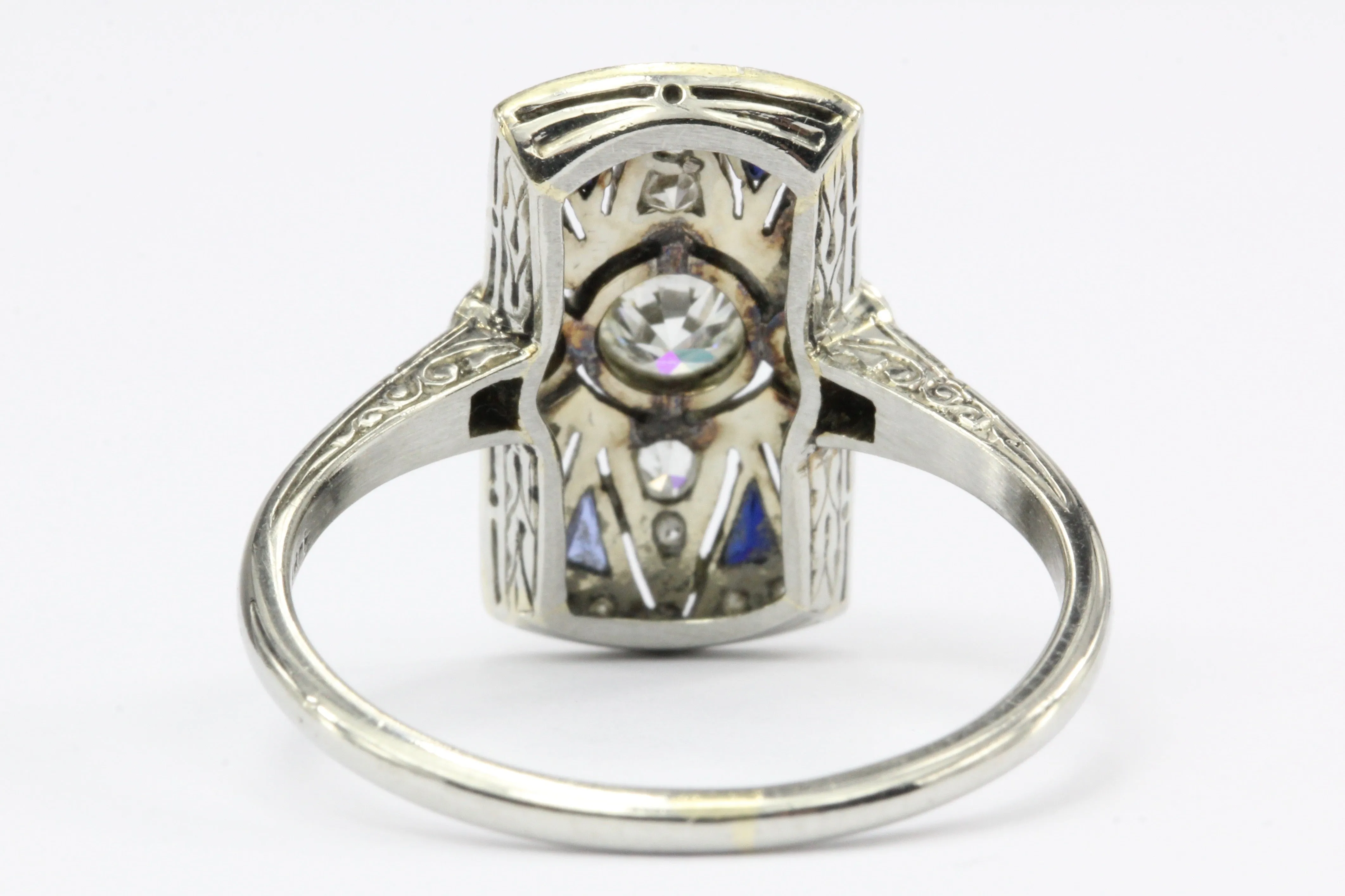 Art Deco 18K White Gold Diamond and Sapphire Ring