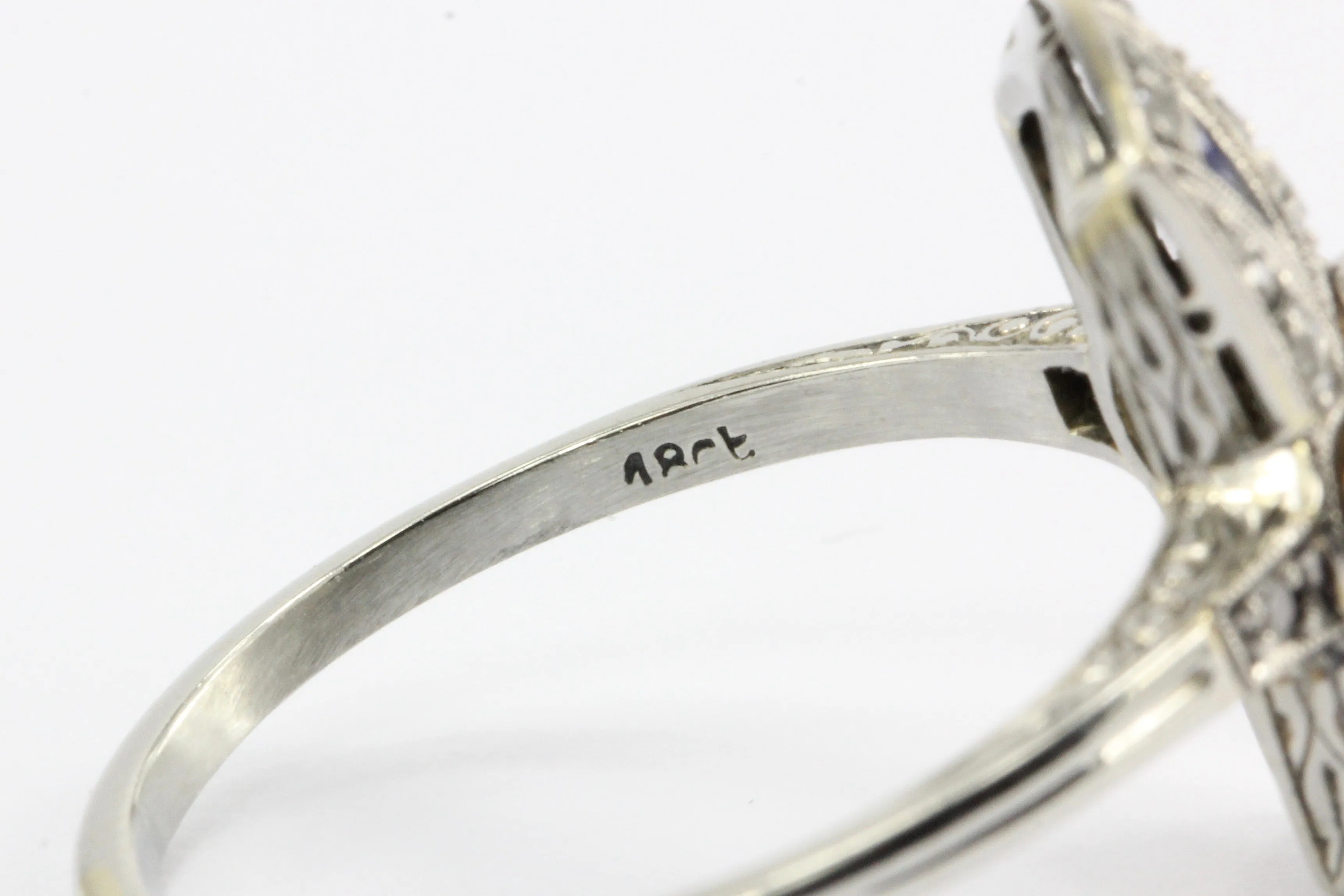 Art Deco 18K White Gold Diamond and Sapphire Ring