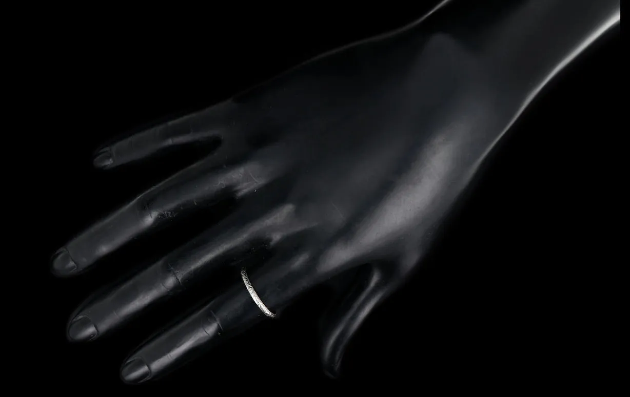 Art Deco 18K White Gold Hand Etched Band