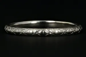 Art Deco 18K White Gold Hand Etched Band