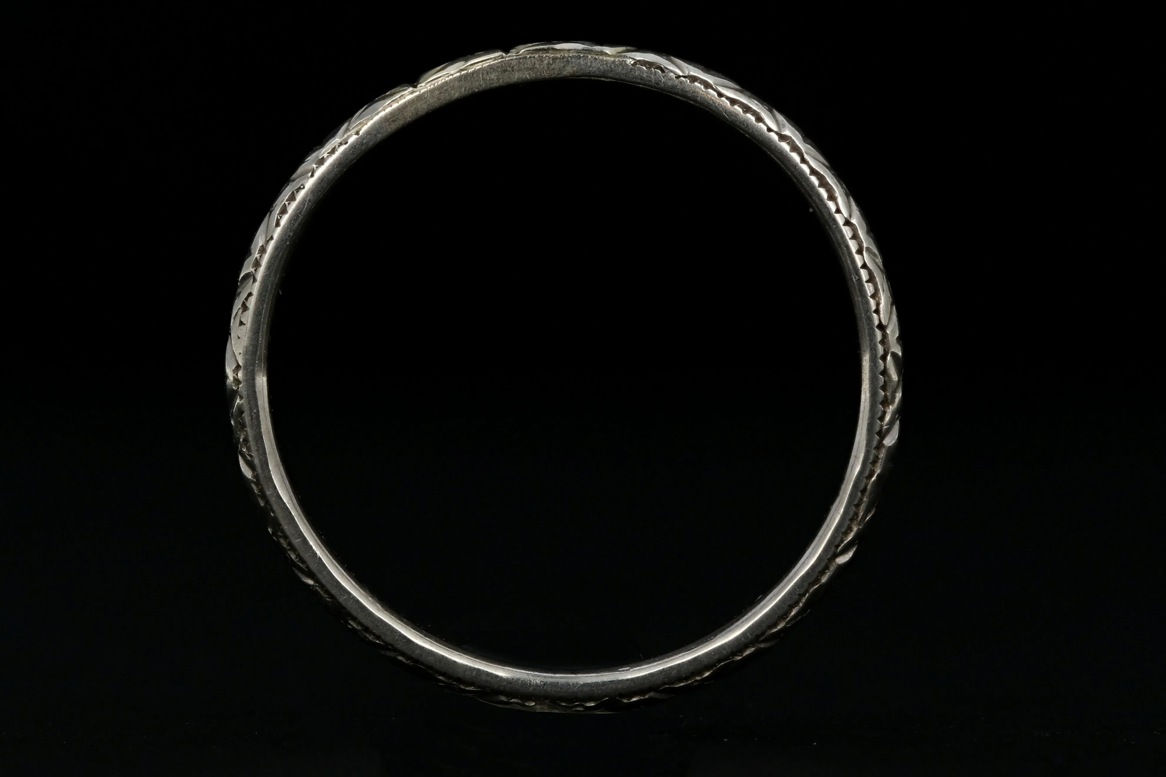 Art Deco 18K White Gold Hand Etched Band