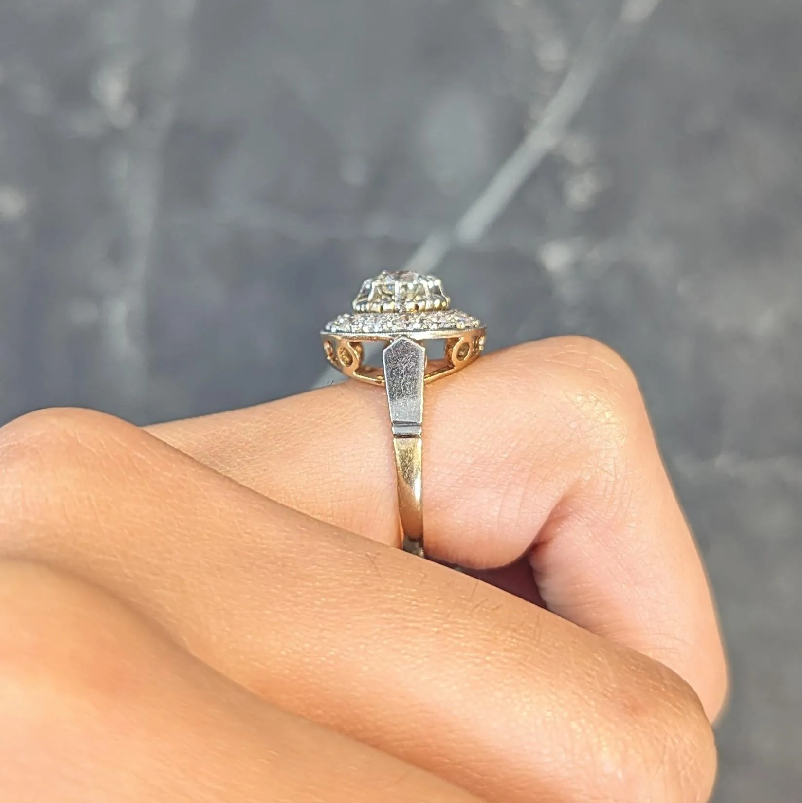 Art Deco 2.00 CTW Old Mine Cut Diamond Platinum 18 Karat Gold Vintage Halo Ring
