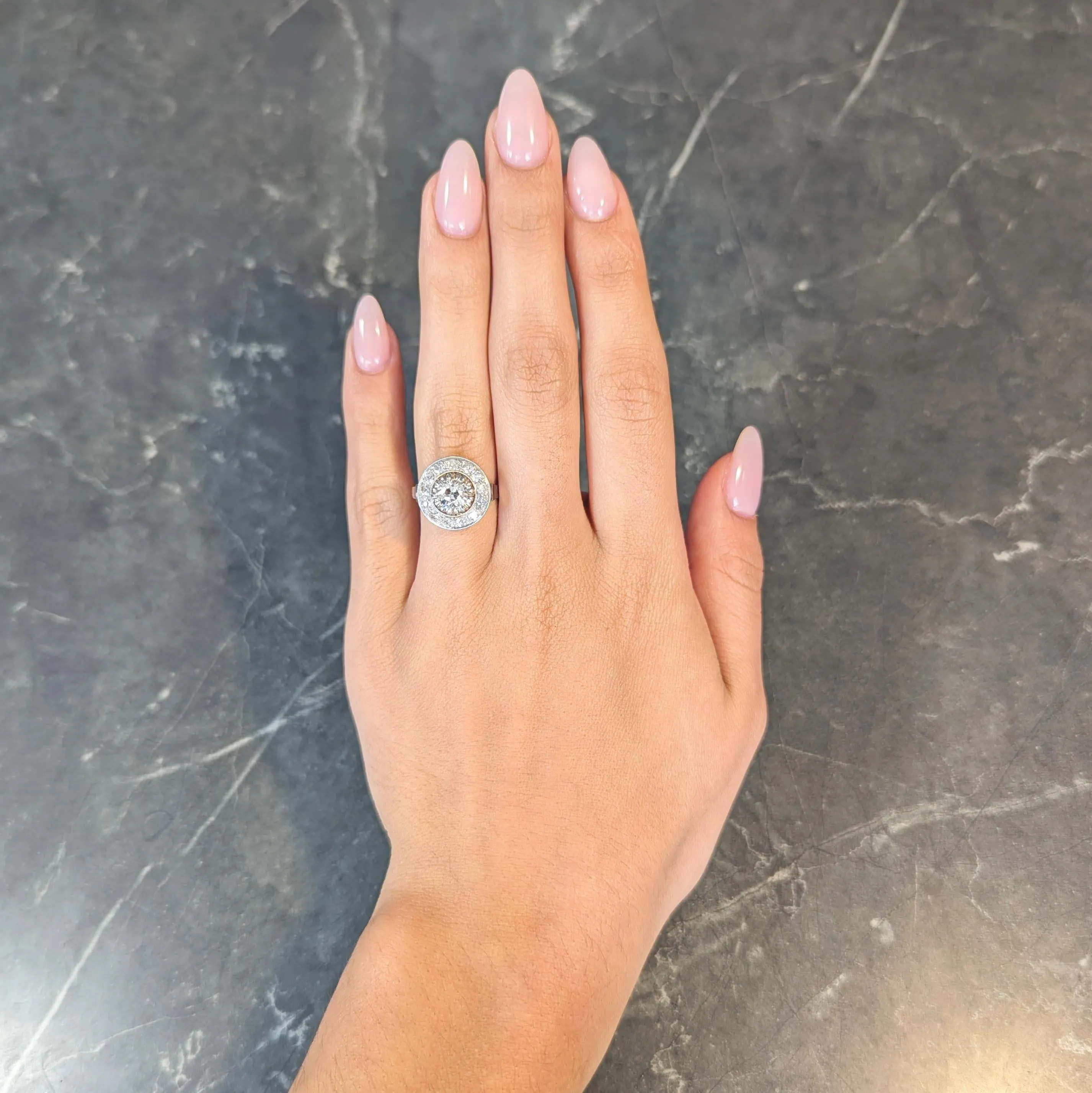 Art Deco 2.00 CTW Old Mine Cut Diamond Platinum 18 Karat Gold Vintage Halo Ring