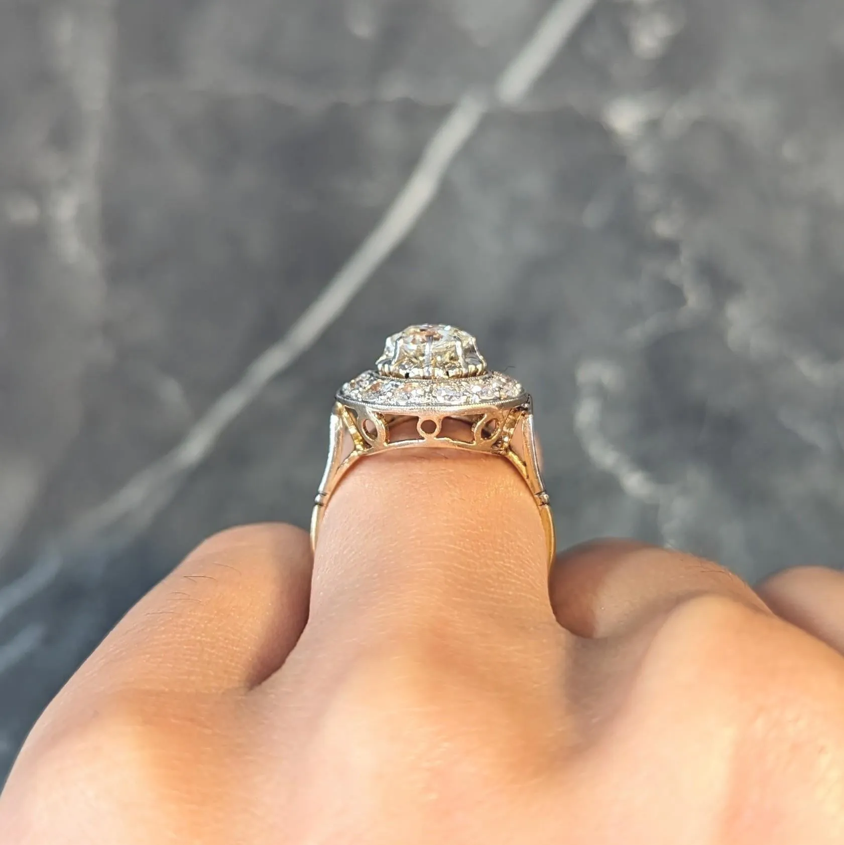 Art Deco 2.00 CTW Old Mine Cut Diamond Platinum 18 Karat Gold Vintage Halo Ring