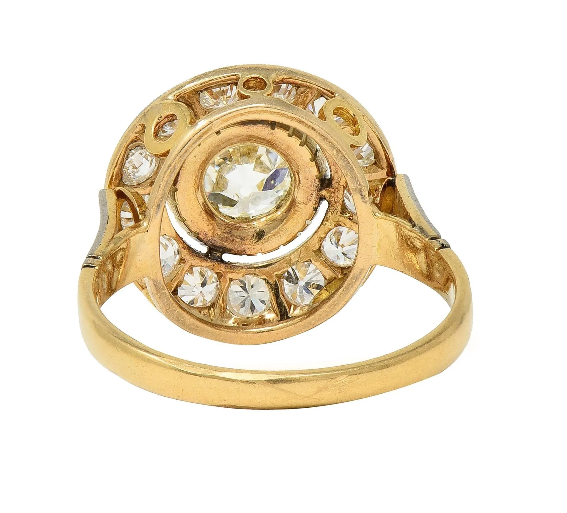 Art Deco 2.00 CTW Old Mine Cut Diamond Platinum 18 Karat Gold Vintage Halo Ring