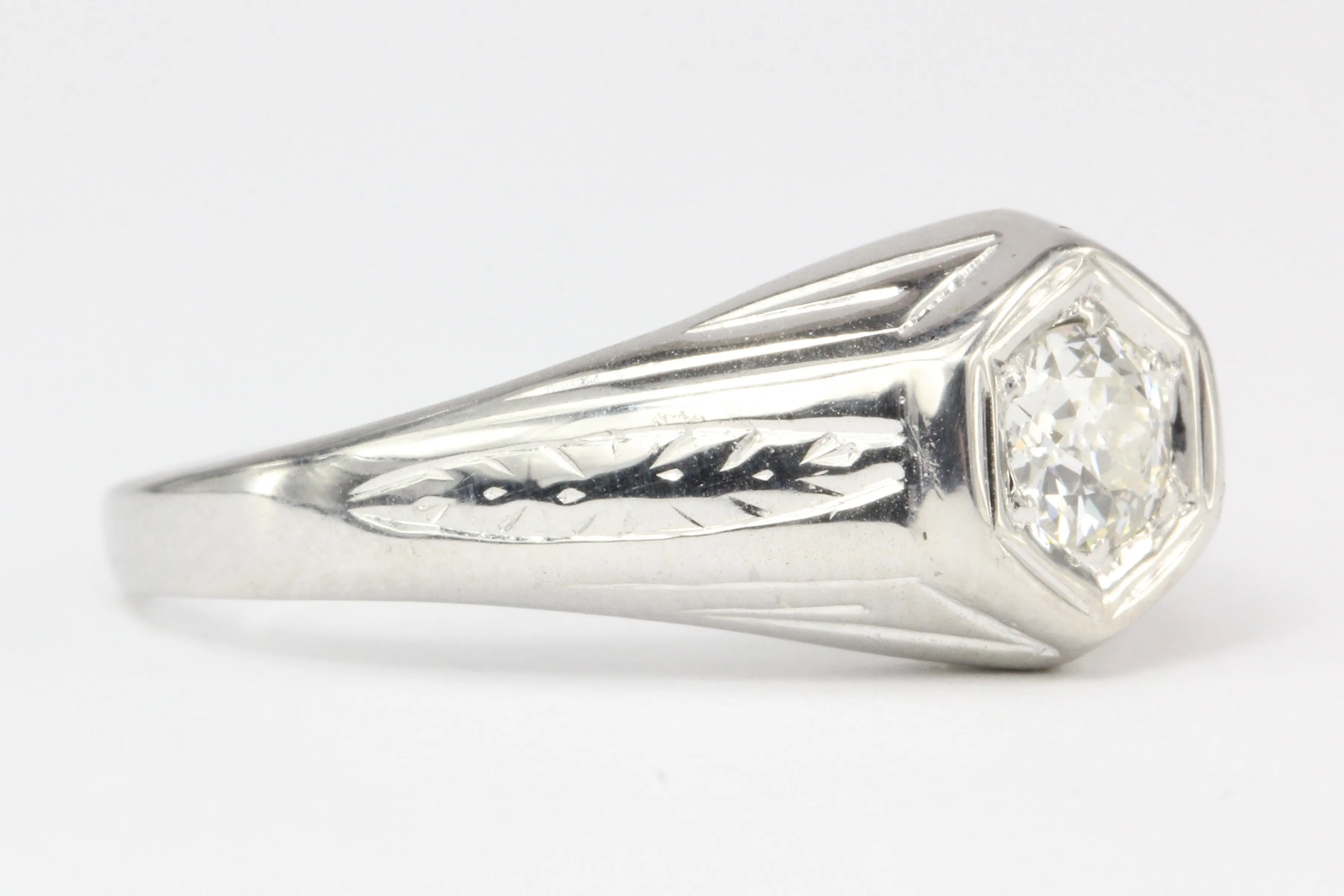 Art Deco 20K White Gold Old European Cut Diamond Ring Size 8