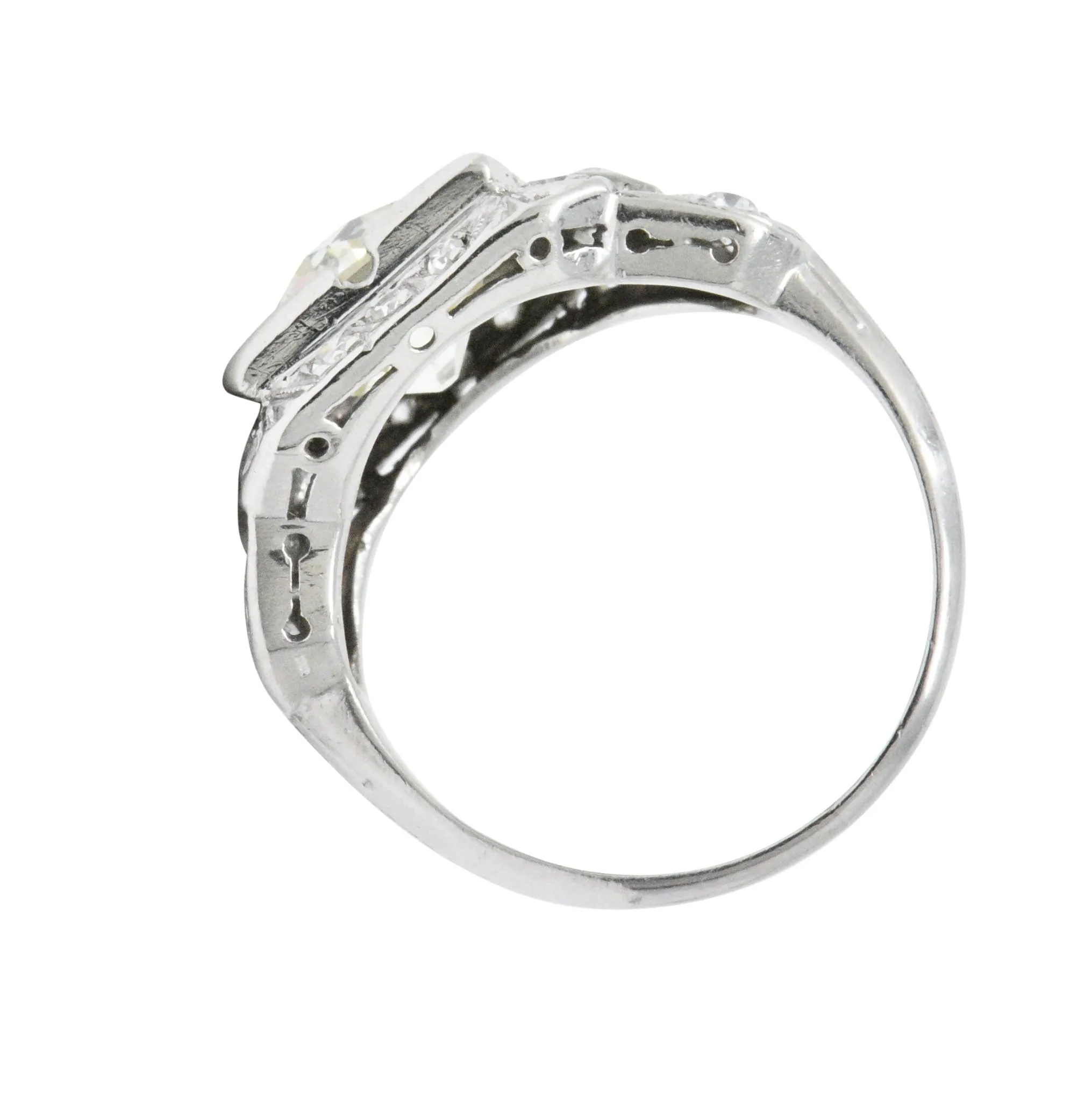 Art Deco 2.69 CTW Diamond Platinum Cushion Foliate Engagement Ring GIA