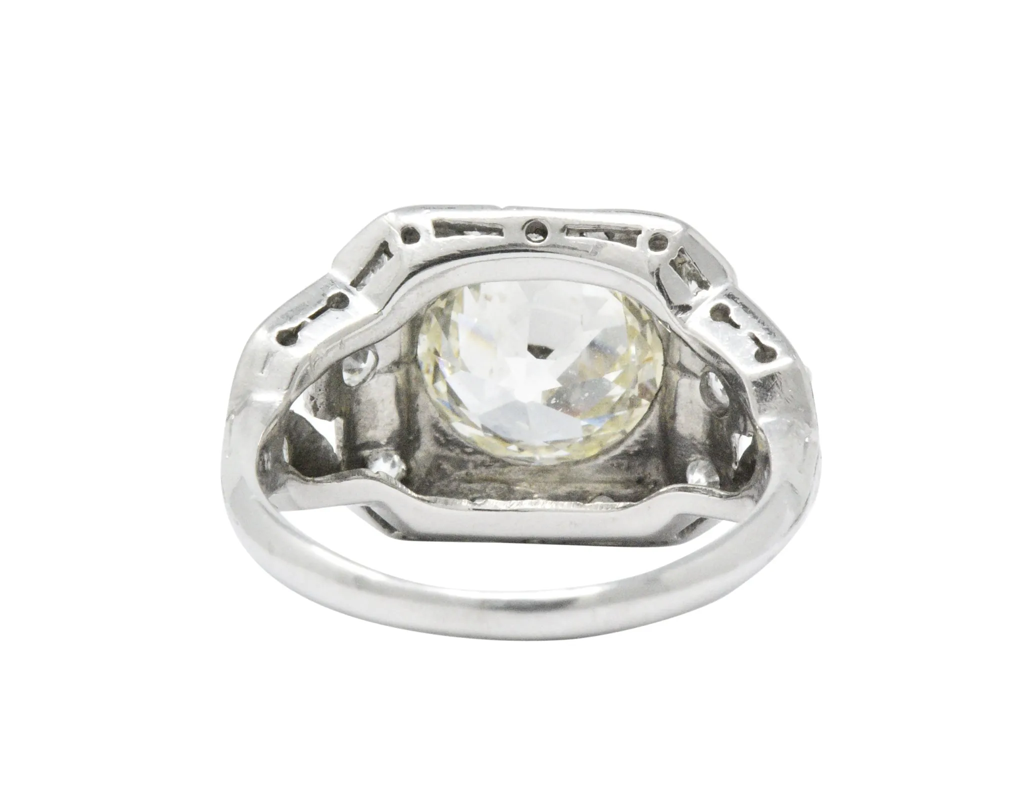 Art Deco 2.69 CTW Diamond Platinum Cushion Foliate Engagement Ring GIA
