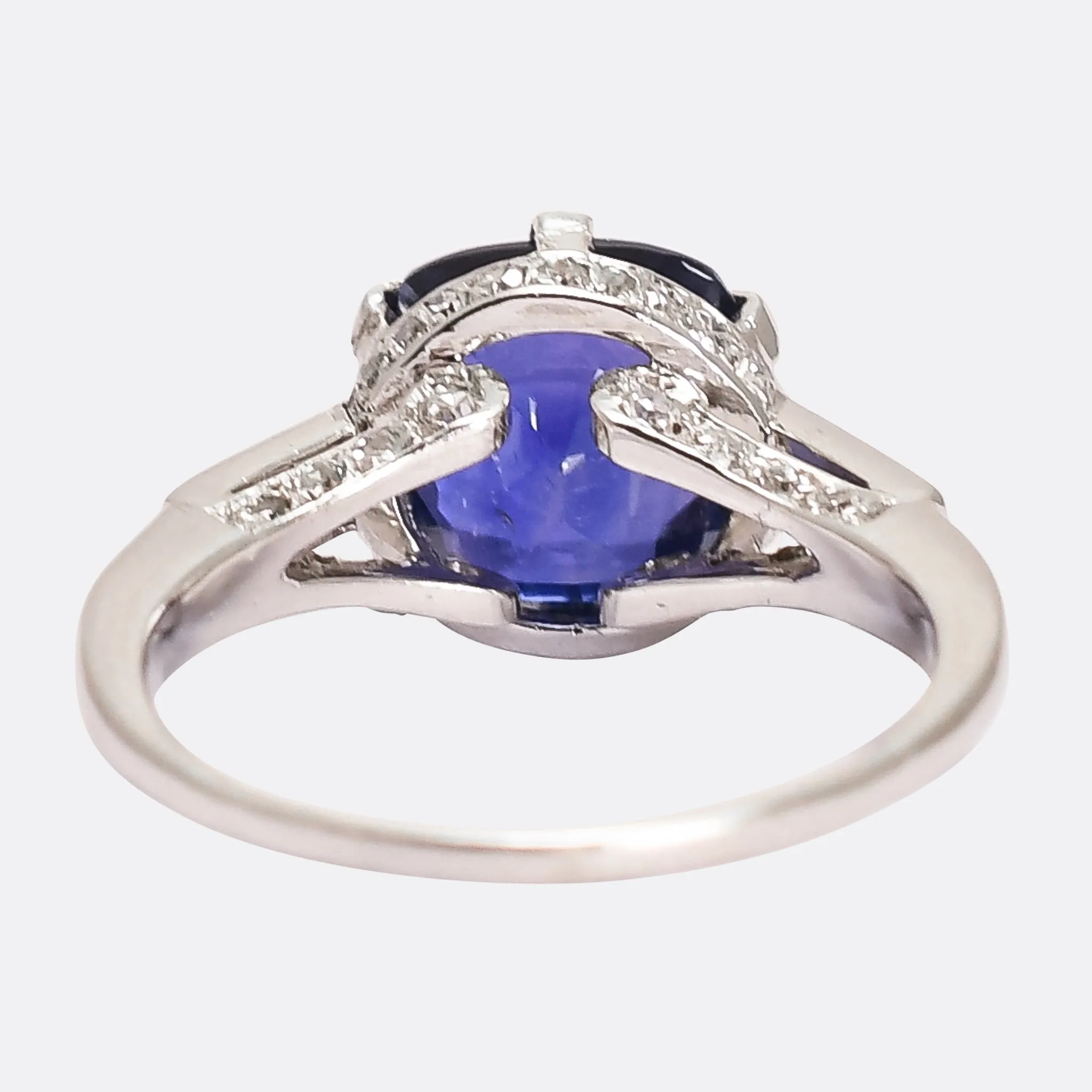 Art Deco 3.66ct Sapphire & Diamond Engagement Ring