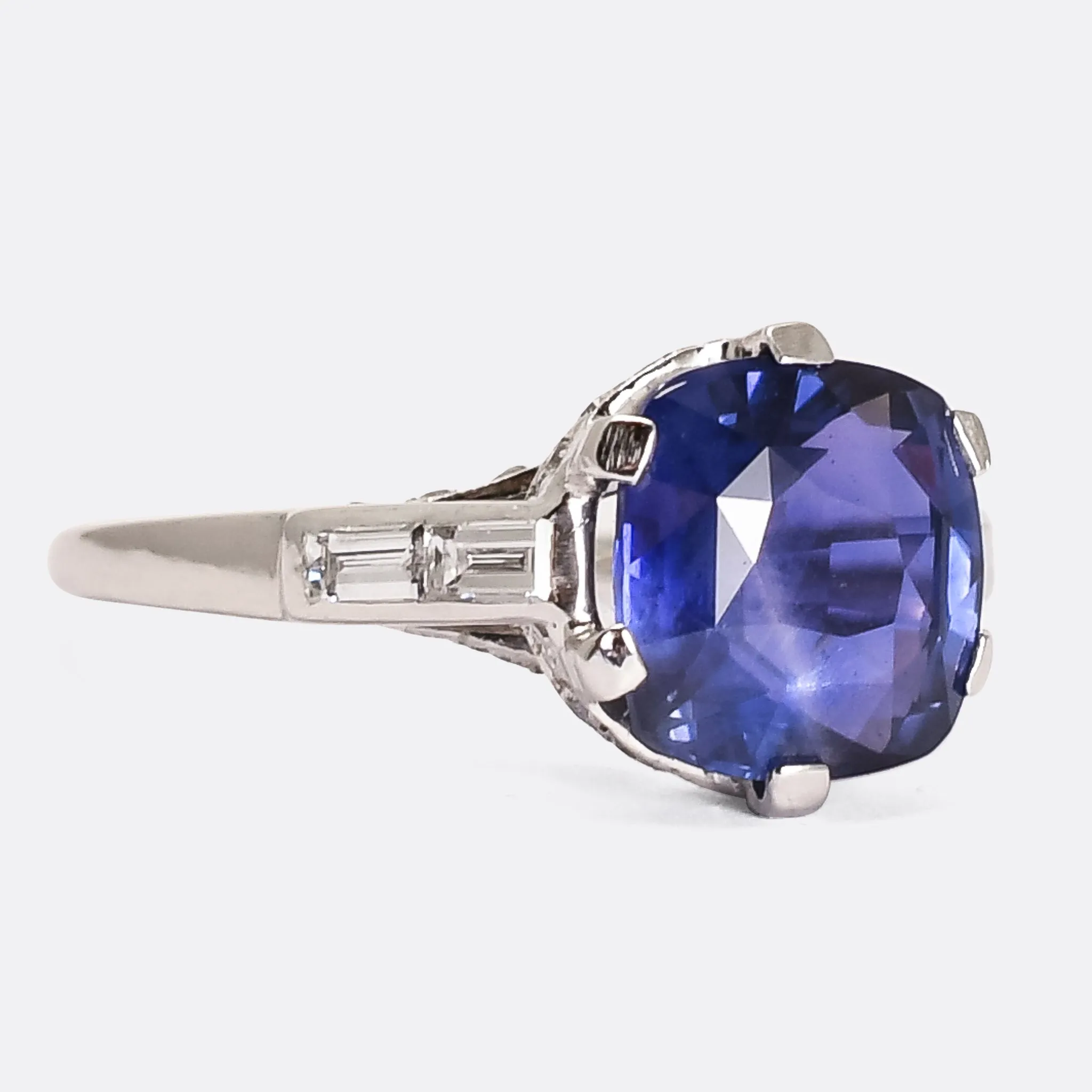 Art Deco 3.66ct Sapphire & Diamond Engagement Ring