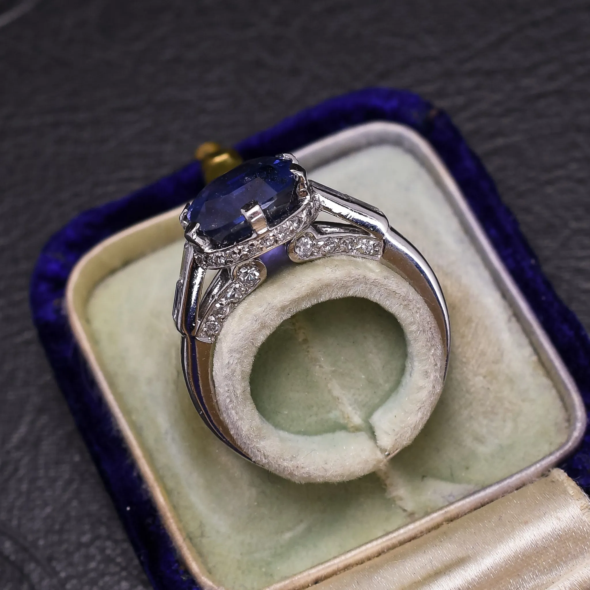 Art Deco 3.66ct Sapphire & Diamond Engagement Ring