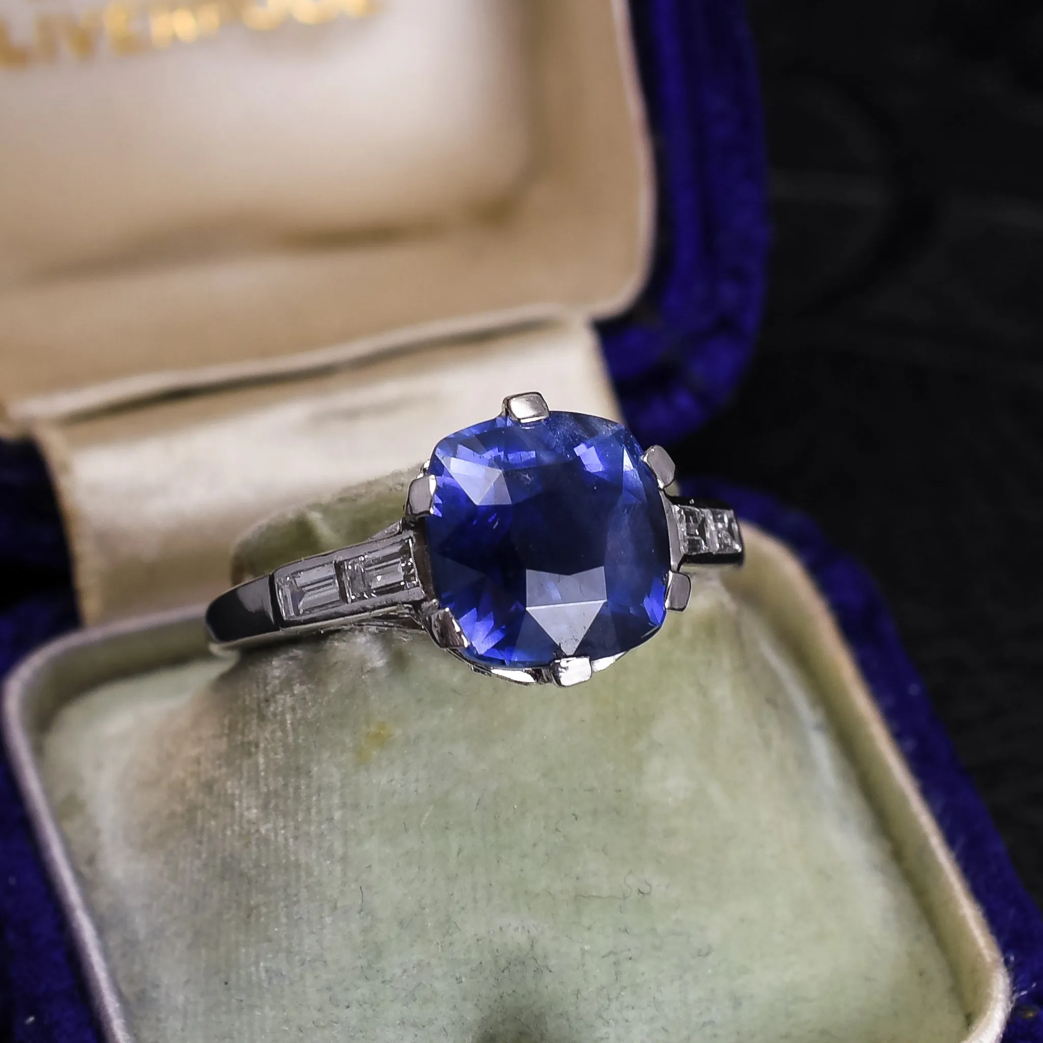 Art Deco 3.66ct Sapphire & Diamond Engagement Ring
