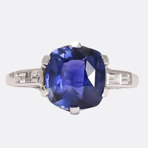Art Deco 3.66ct Sapphire & Diamond Engagement Ring