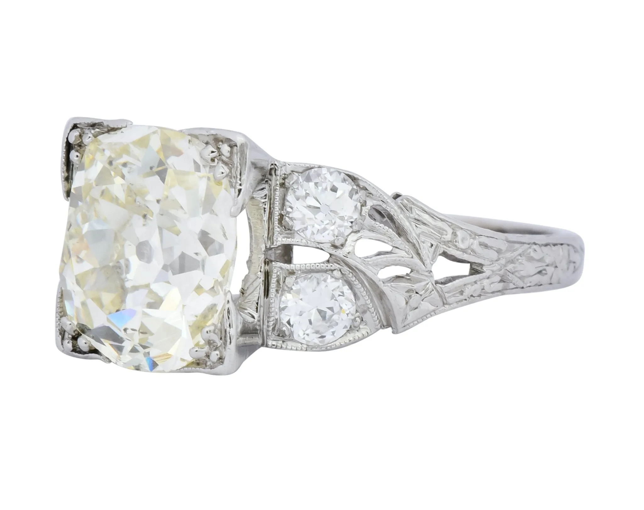 Art Deco 3.80 CTW Old Mine Diamond Platinum Engagement Ring