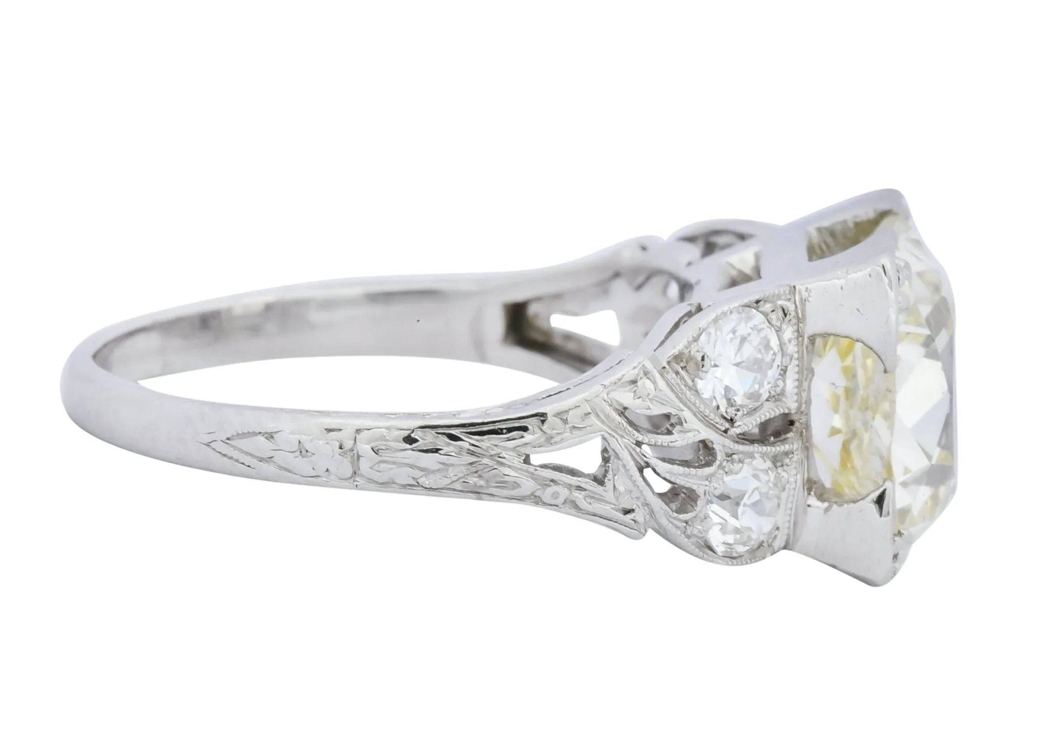 Art Deco 3.80 CTW Old Mine Diamond Platinum Engagement Ring