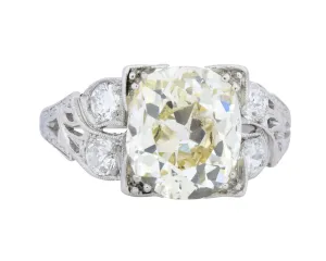 Art Deco 3.80 CTW Old Mine Diamond Platinum Engagement Ring