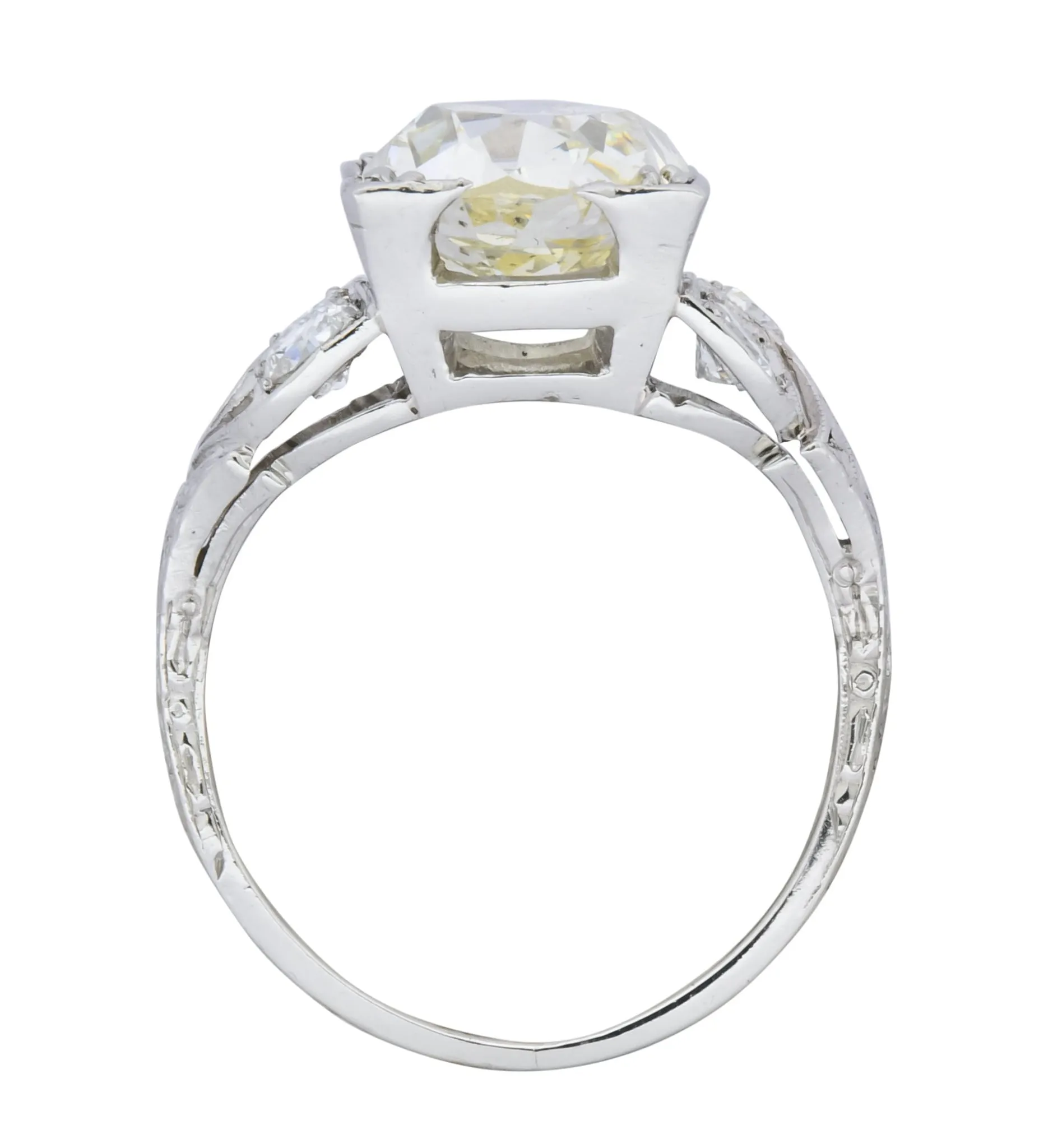 Art Deco 3.80 CTW Old Mine Diamond Platinum Engagement Ring