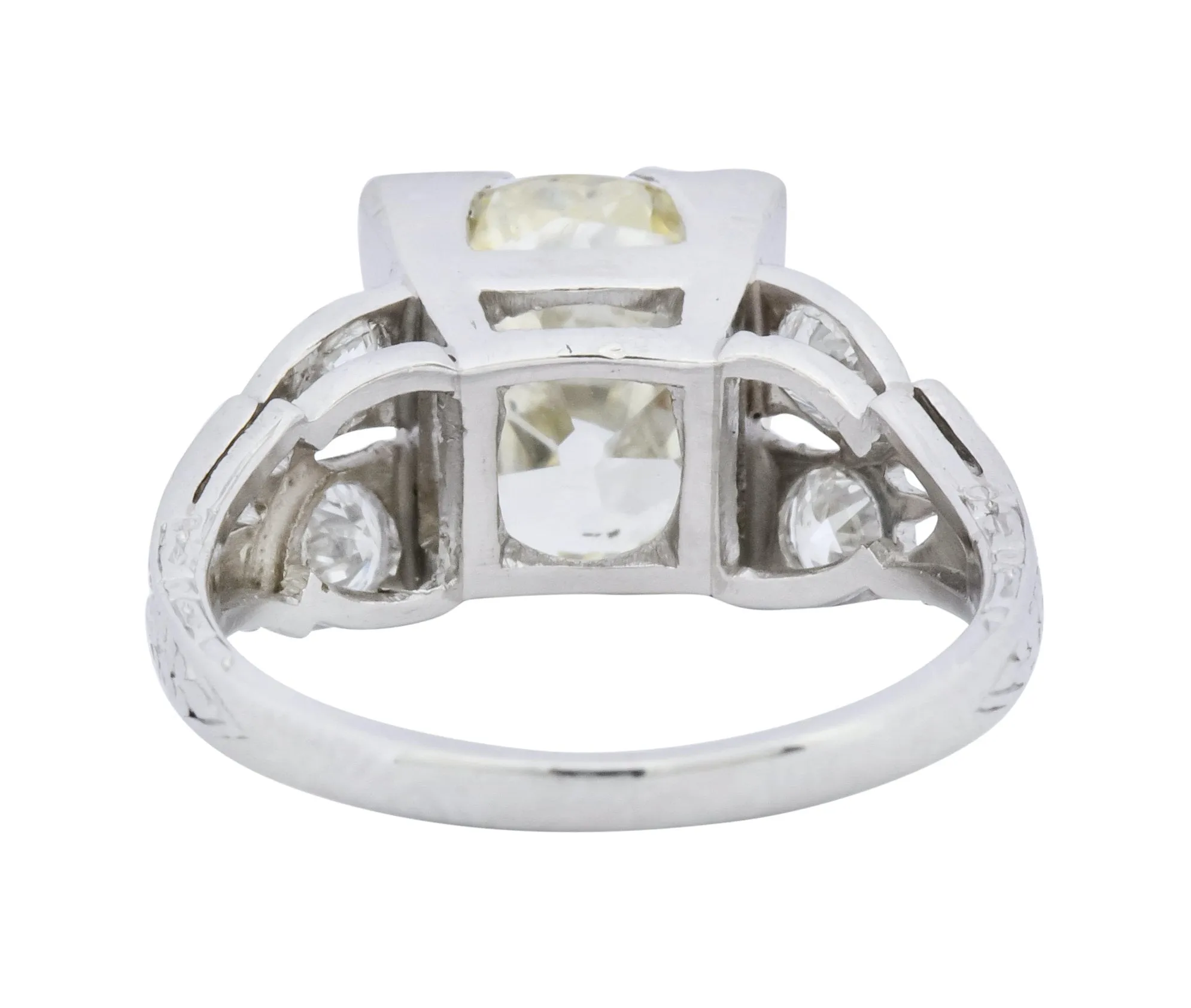 Art Deco 3.80 CTW Old Mine Diamond Platinum Engagement Ring