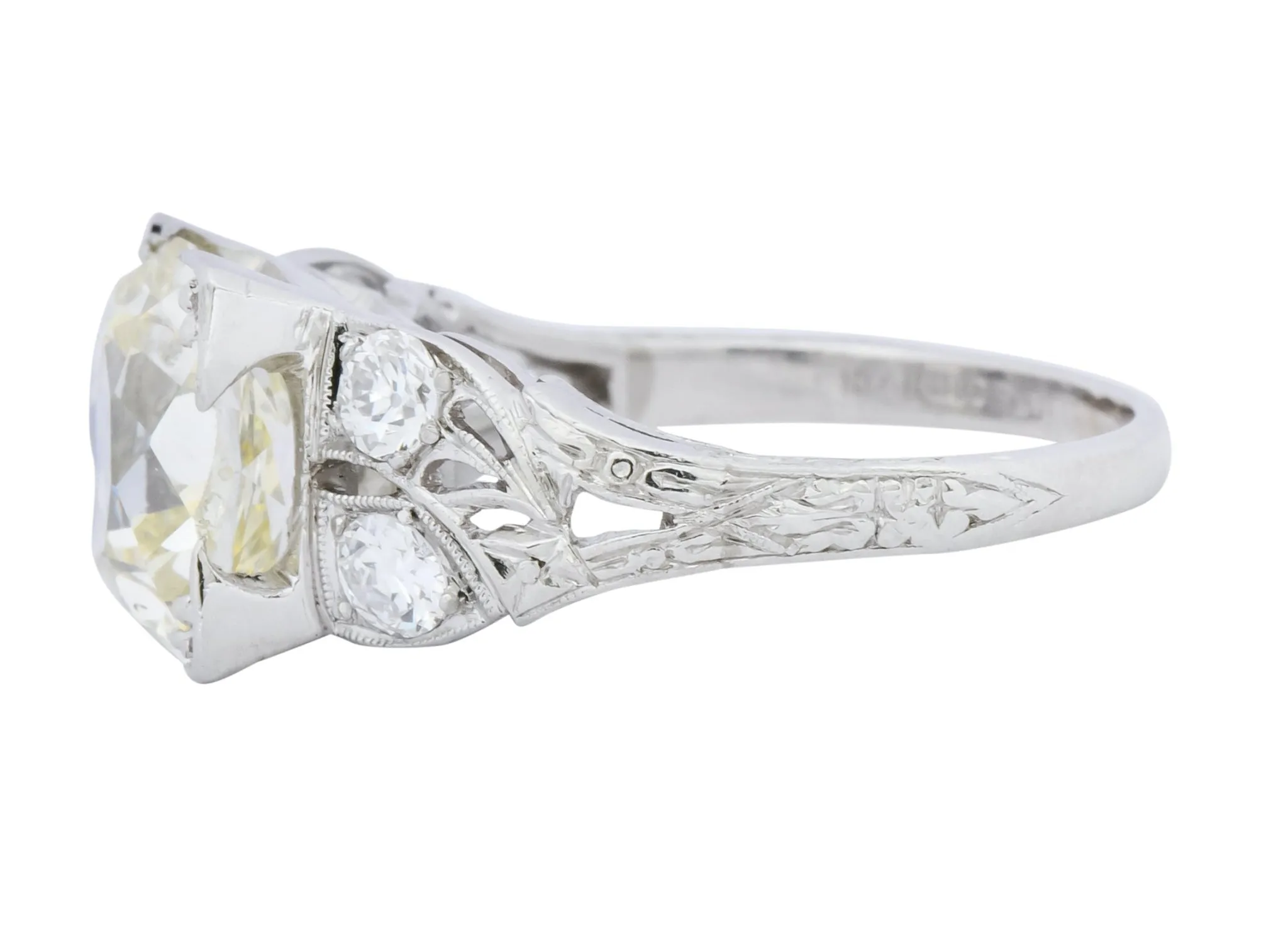 Art Deco 3.80 CTW Old Mine Diamond Platinum Engagement Ring