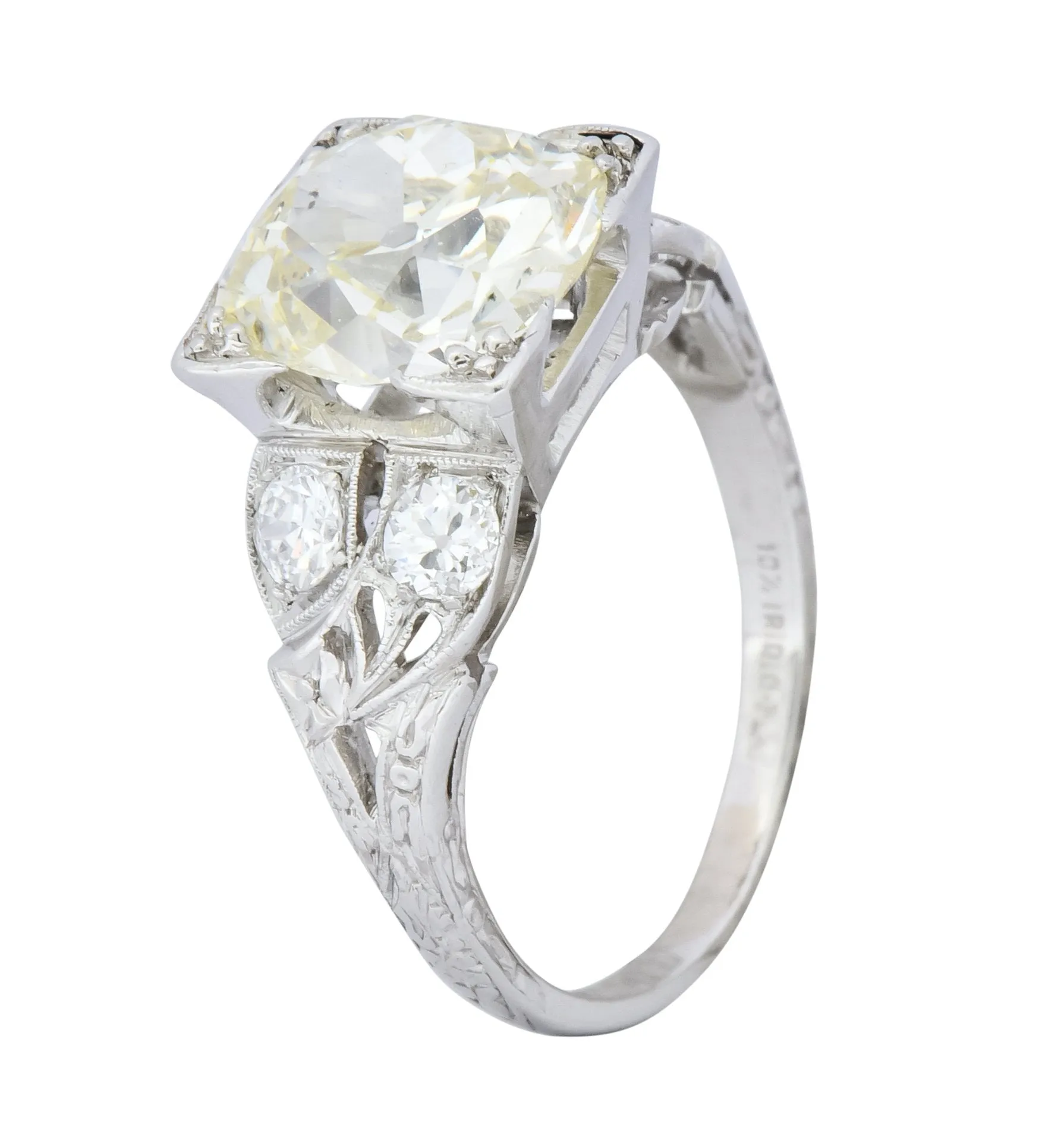 Art Deco 3.80 CTW Old Mine Diamond Platinum Engagement Ring