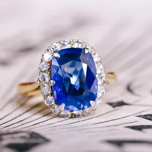 Art Deco 4.01ct Ceylon Sapphire Cluster Engagement Ring