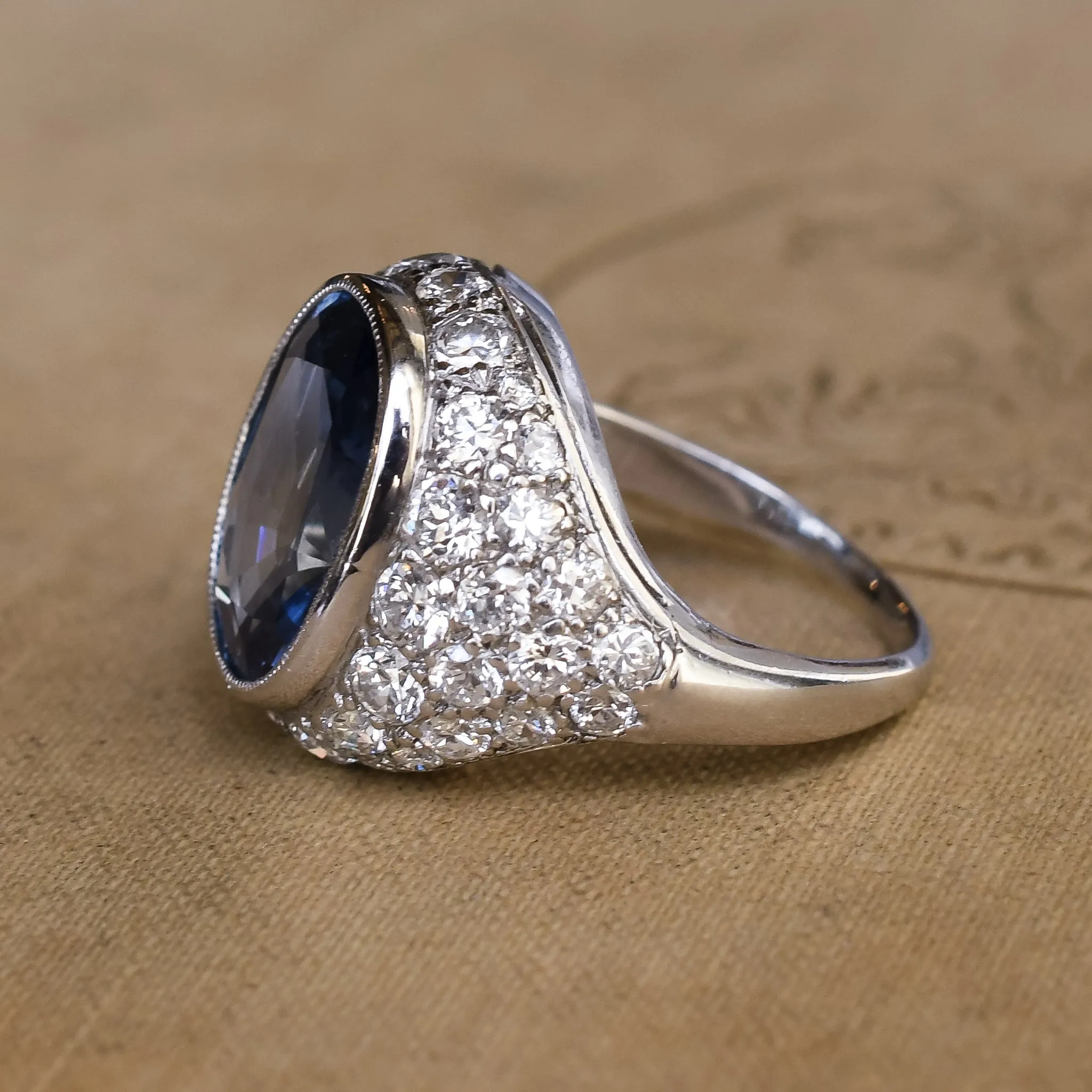 Art Deco 7.57ct No-heat Burma Sapphire Cocktail Ring