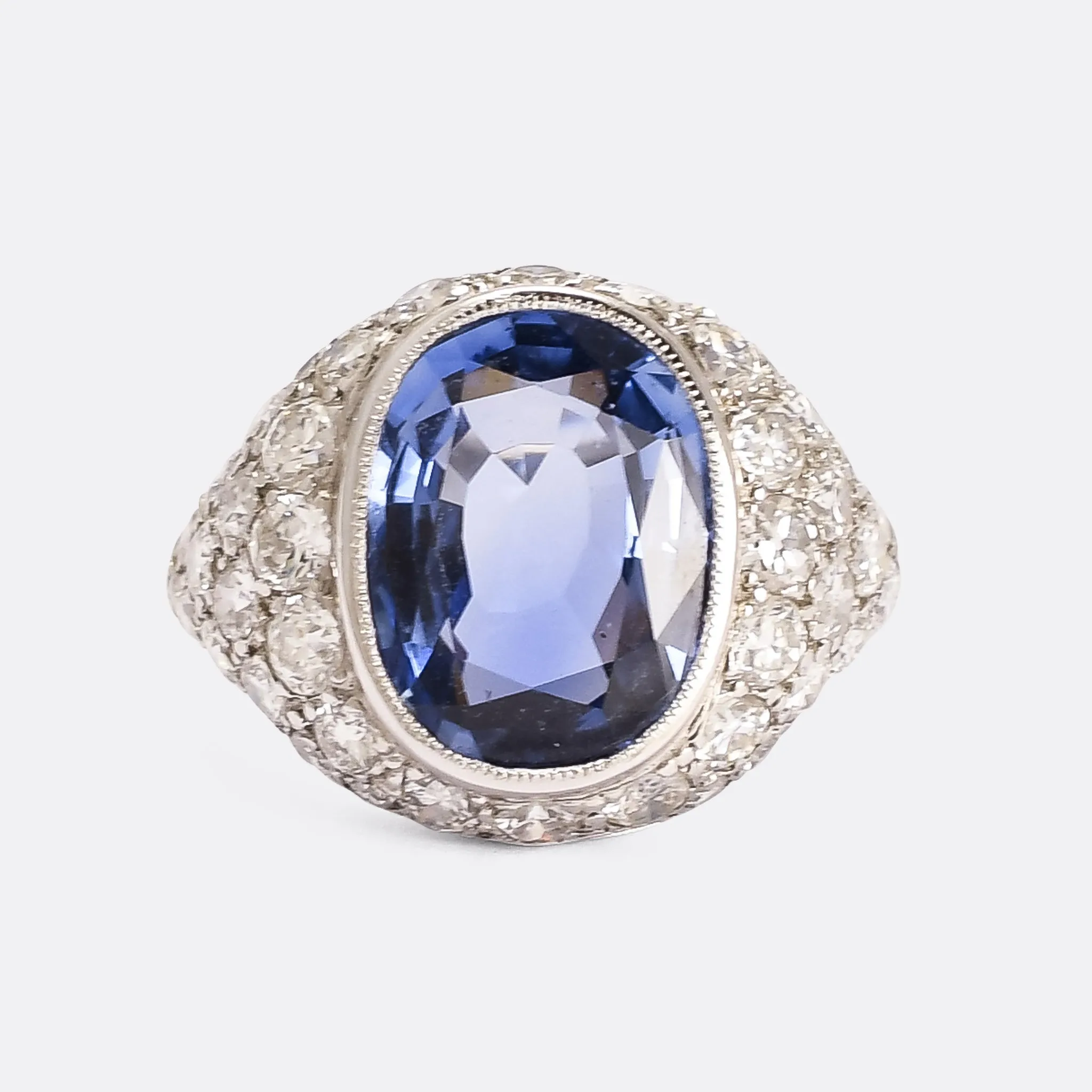 Art Deco 7.57ct No-heat Burma Sapphire Cocktail Ring