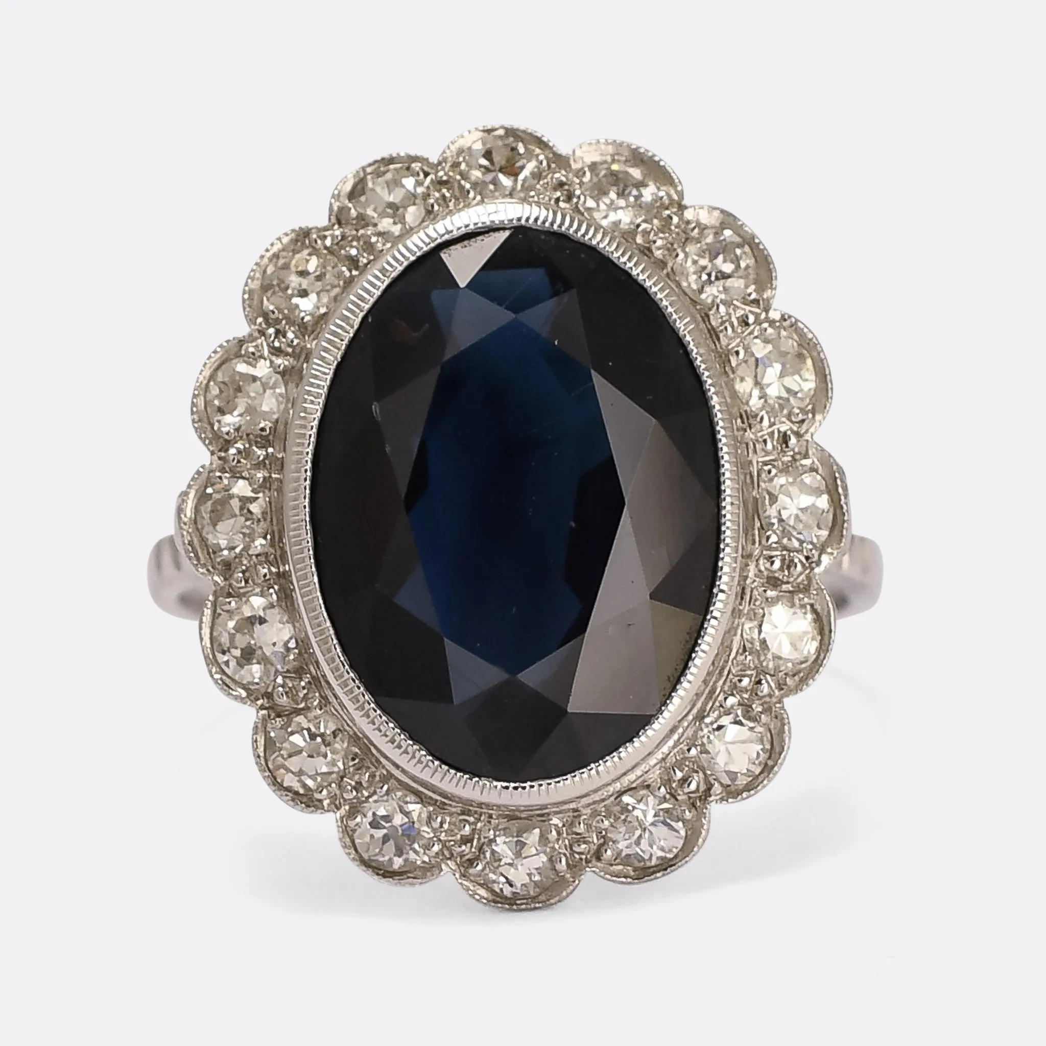 Art Deco 8.90ct Sapphire & Diamond Flower Cluster Ring
