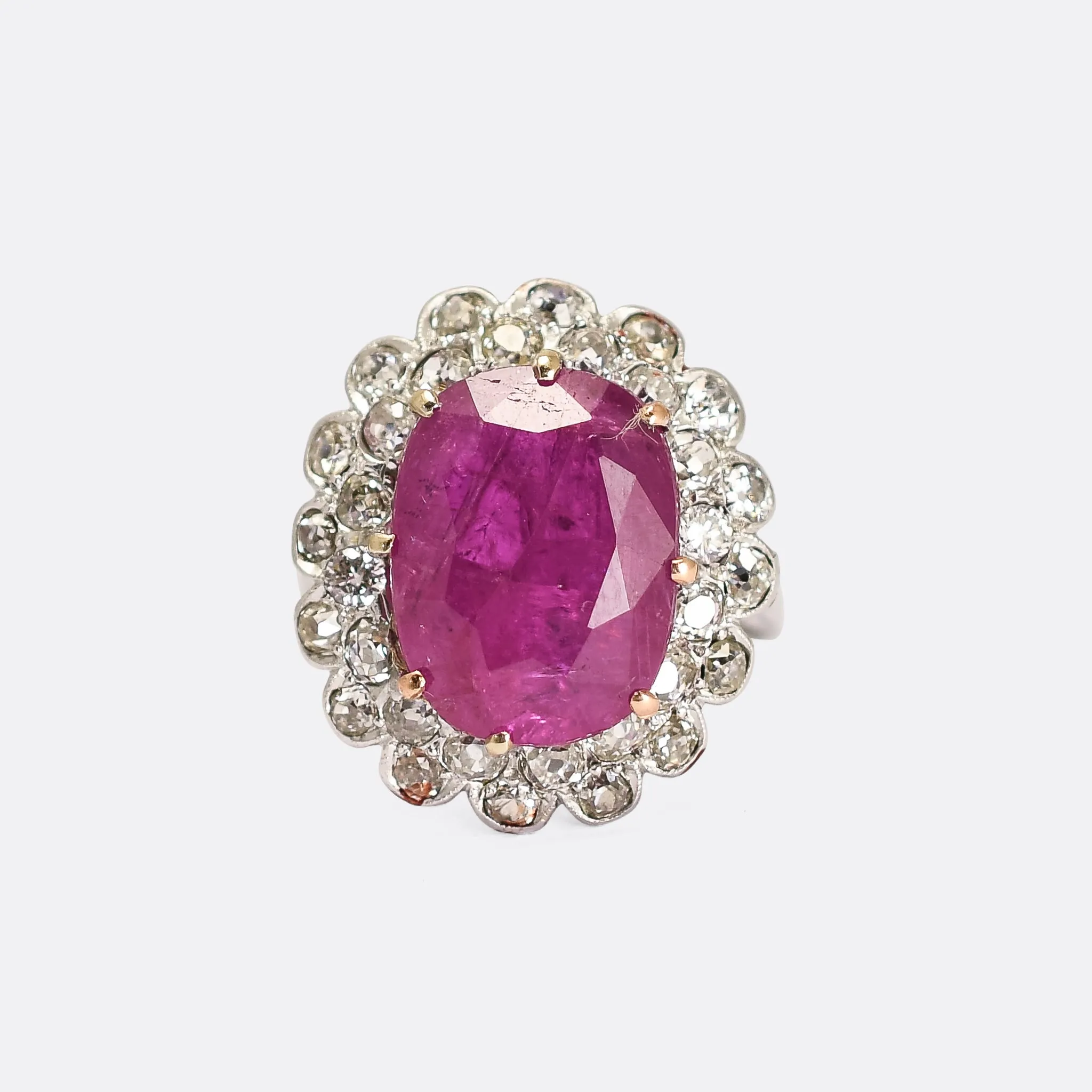 Art Deco 9.52 Carat Burma Ruby Cluster Ring