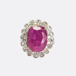 Art Deco 9.52 Carat Burma Ruby Cluster Ring