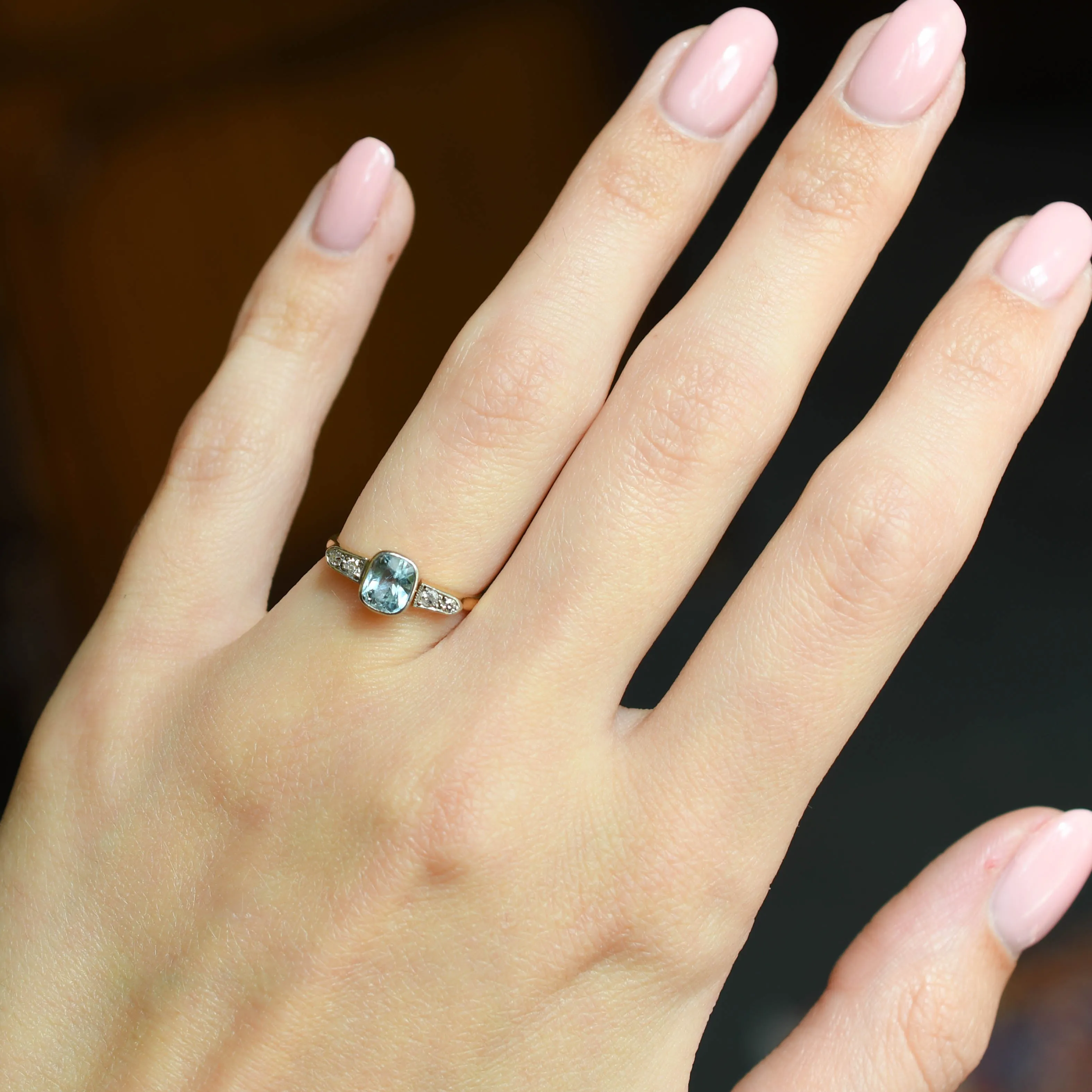 Art Deco Aquamarine & Diamond Engagement Ring