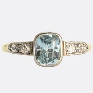 Art Deco Aquamarine & Diamond Engagement Ring