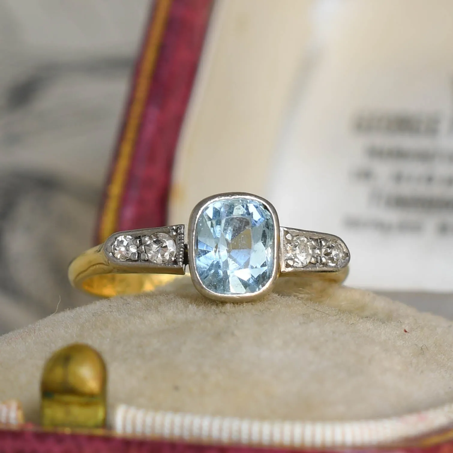 Art Deco Aquamarine & Diamond Engagement Ring