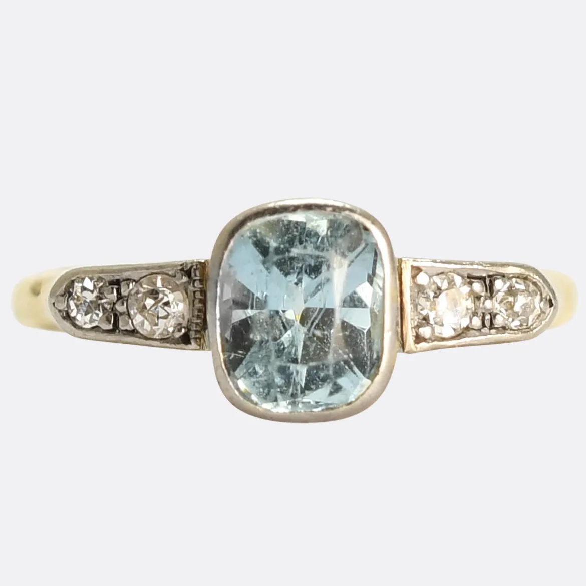 Art Deco Aquamarine & Diamond Engagement Ring