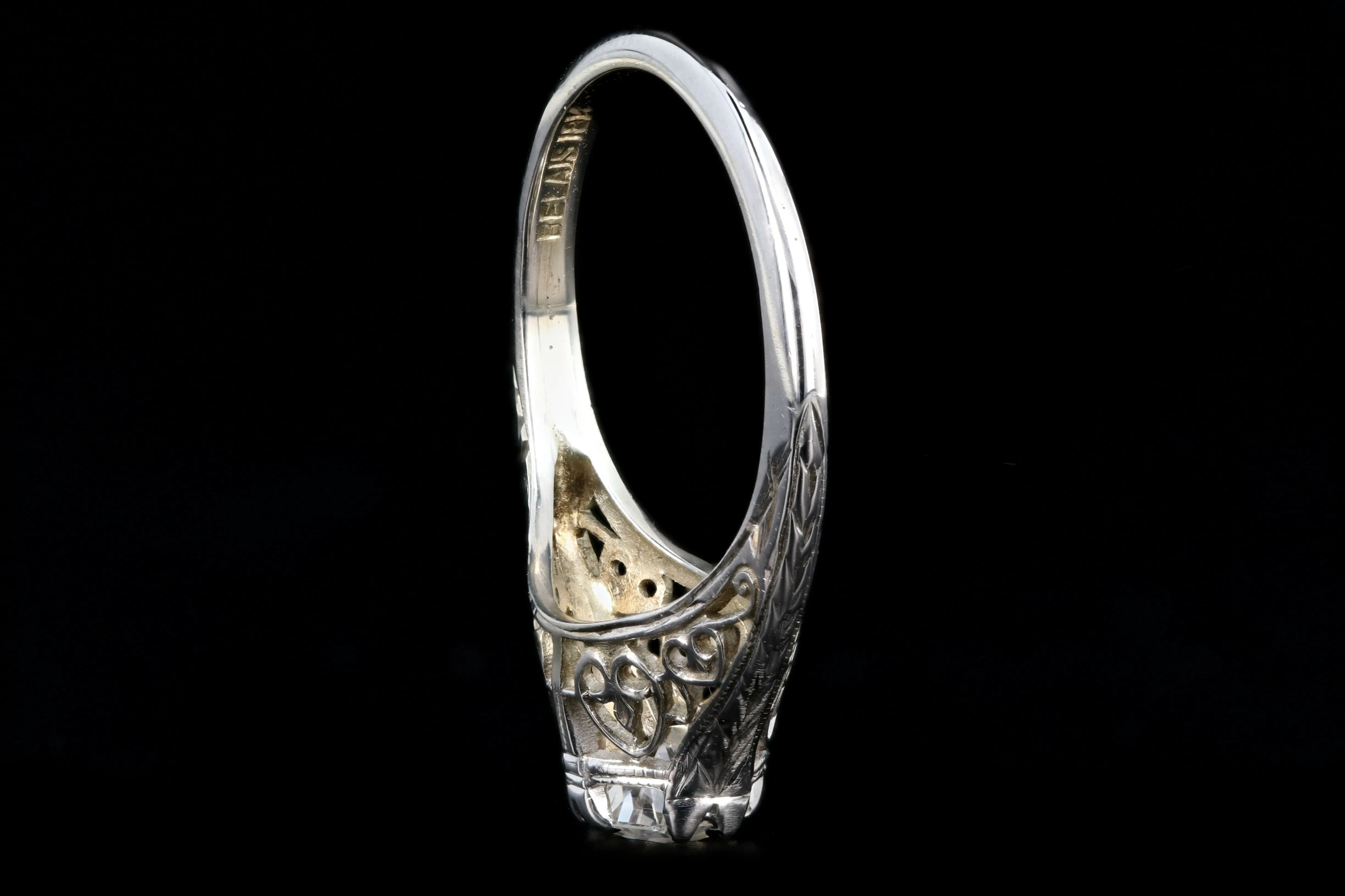 Art Deco Belias 18K White Gold Diamond Filigree Engagement Ring