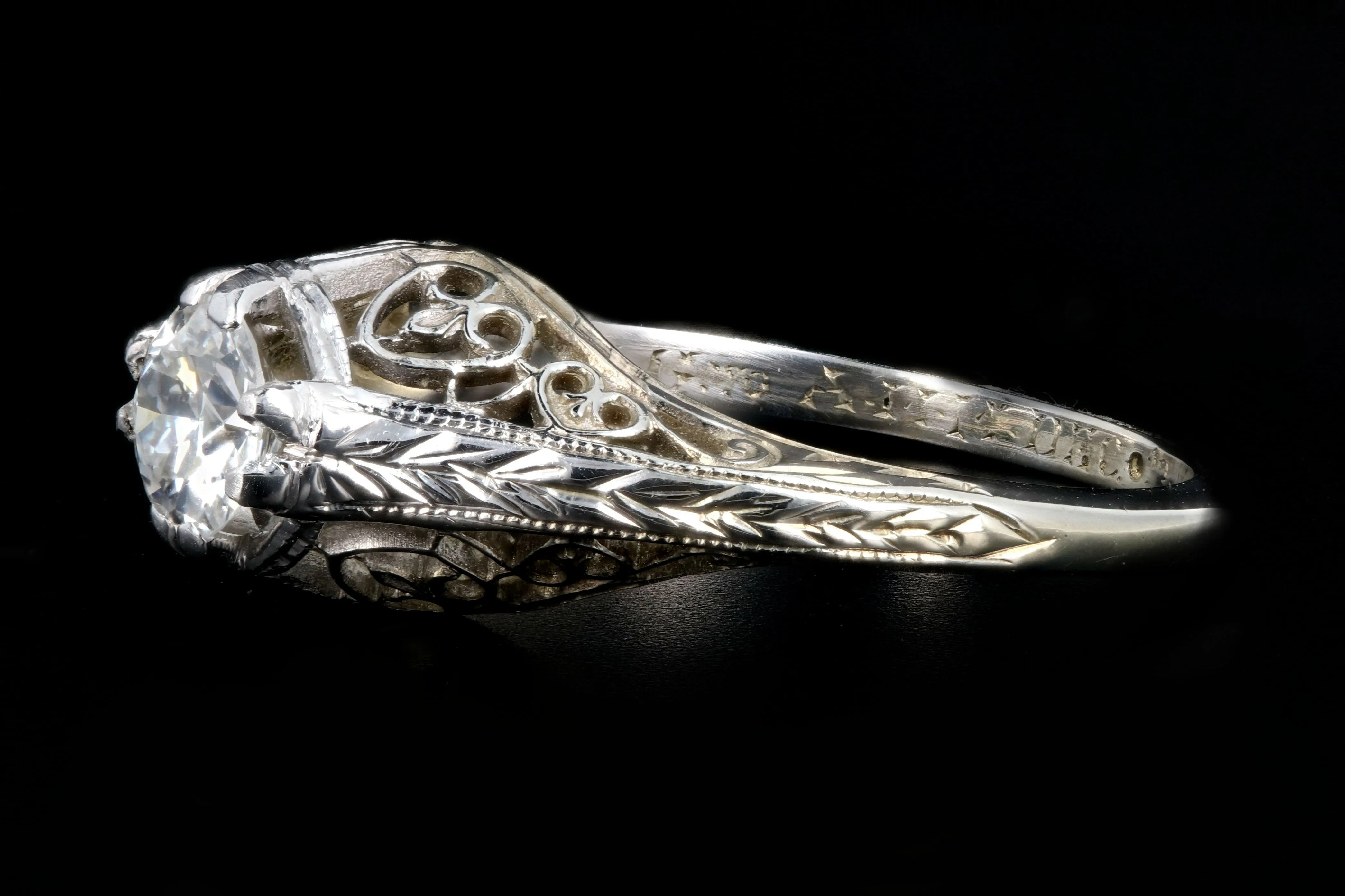 Art Deco Belias 18K White Gold Diamond Filigree Engagement Ring