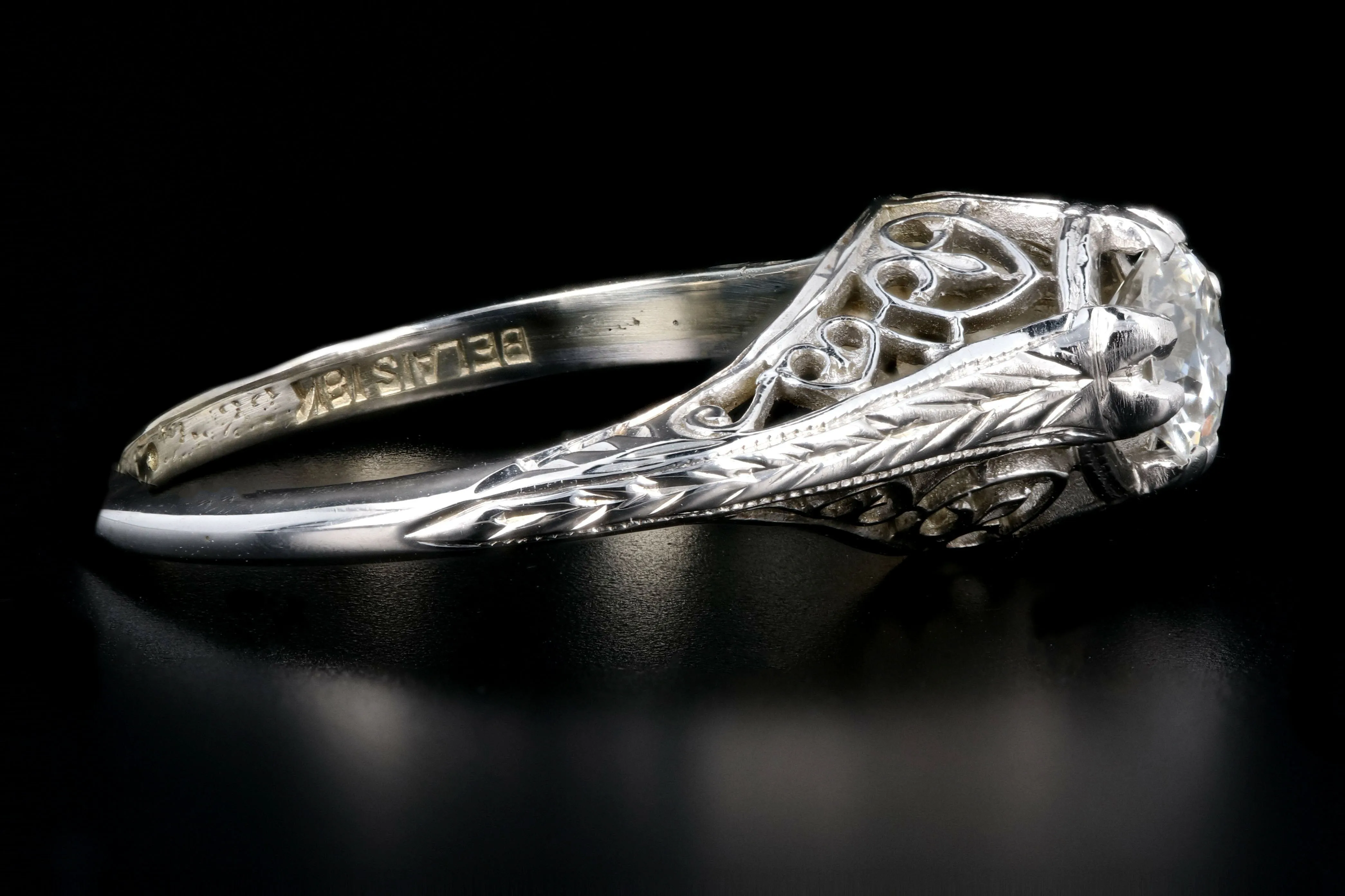 Art Deco Belias 18K White Gold Diamond Filigree Engagement Ring