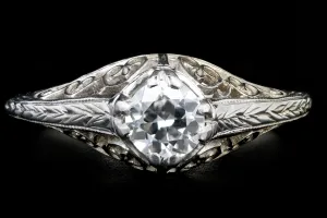 Art Deco Belias 18K White Gold Diamond Filigree Engagement Ring