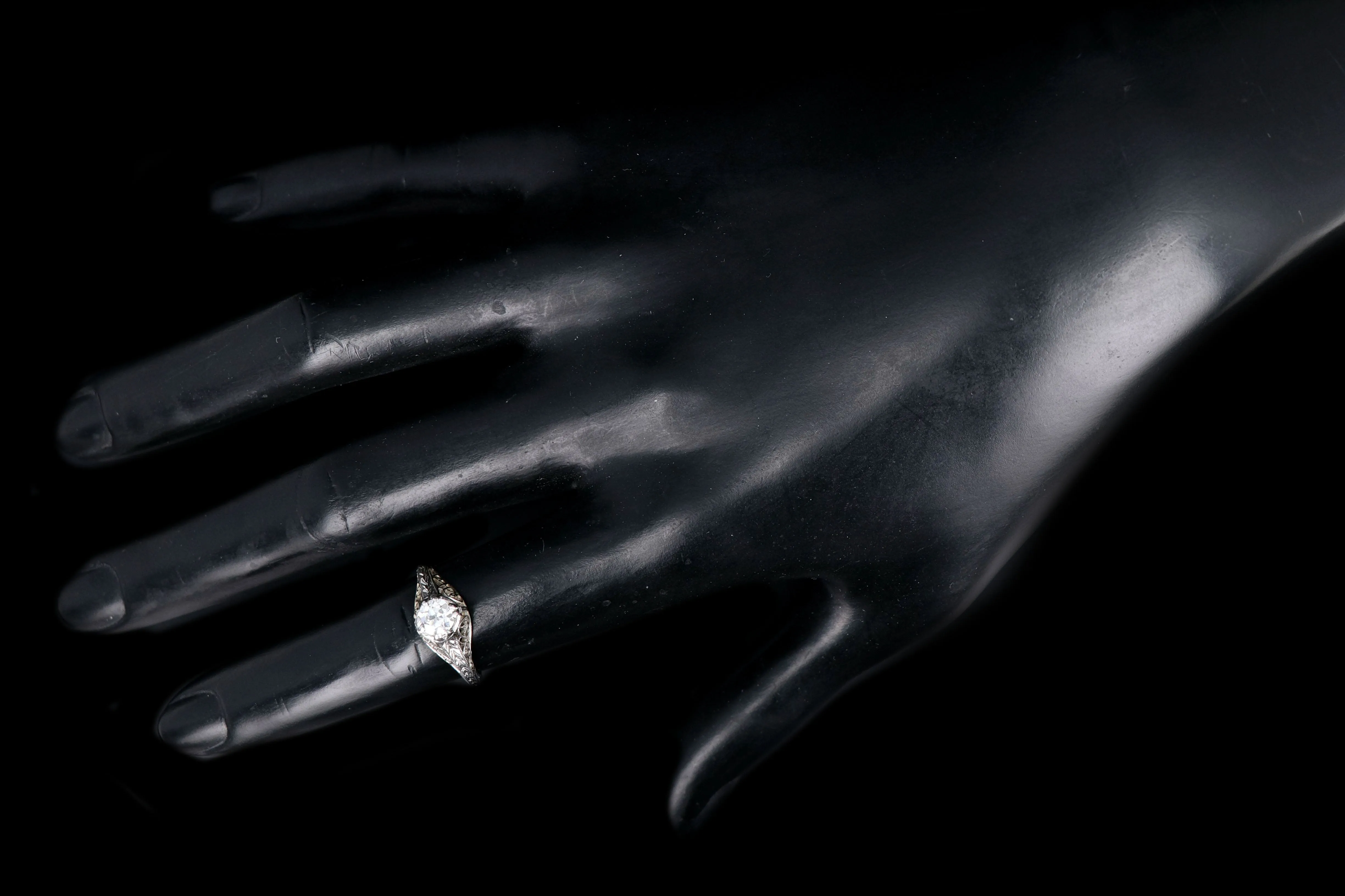 Art Deco Belias 18K White Gold Diamond Filigree Engagement Ring