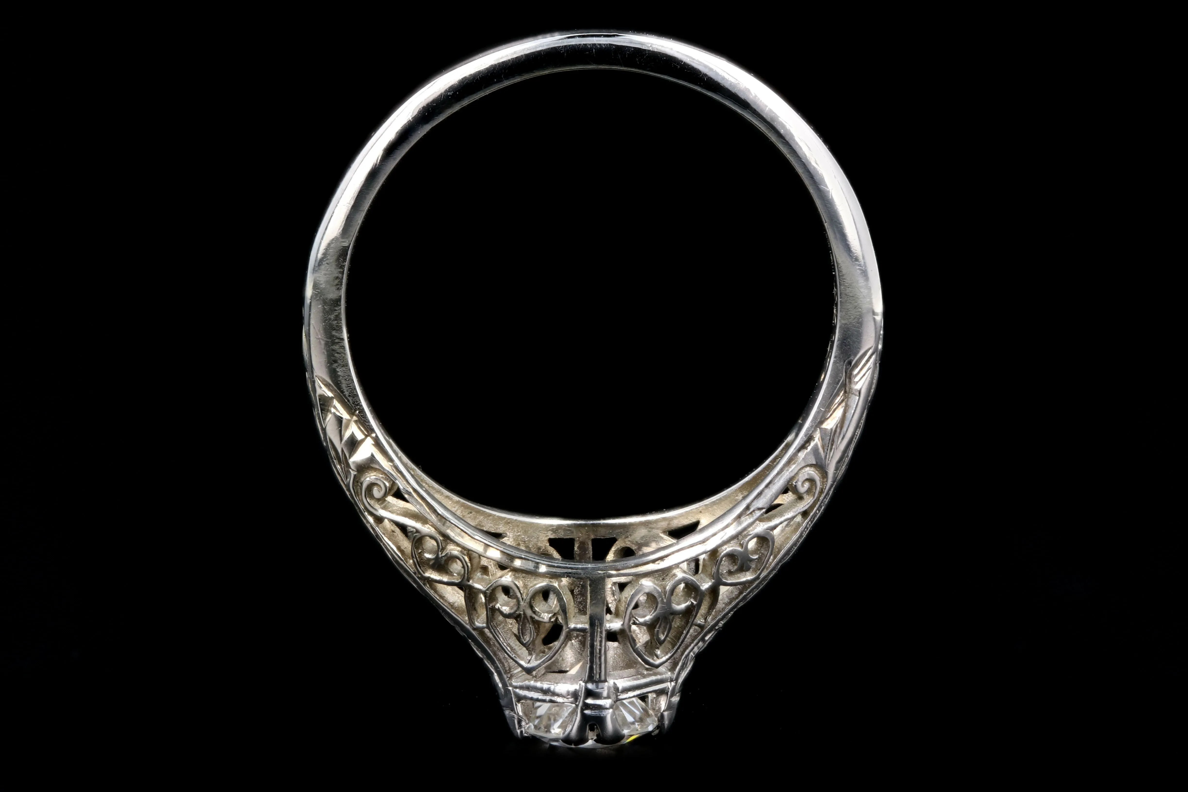 Art Deco Belias 18K White Gold Diamond Filigree Engagement Ring