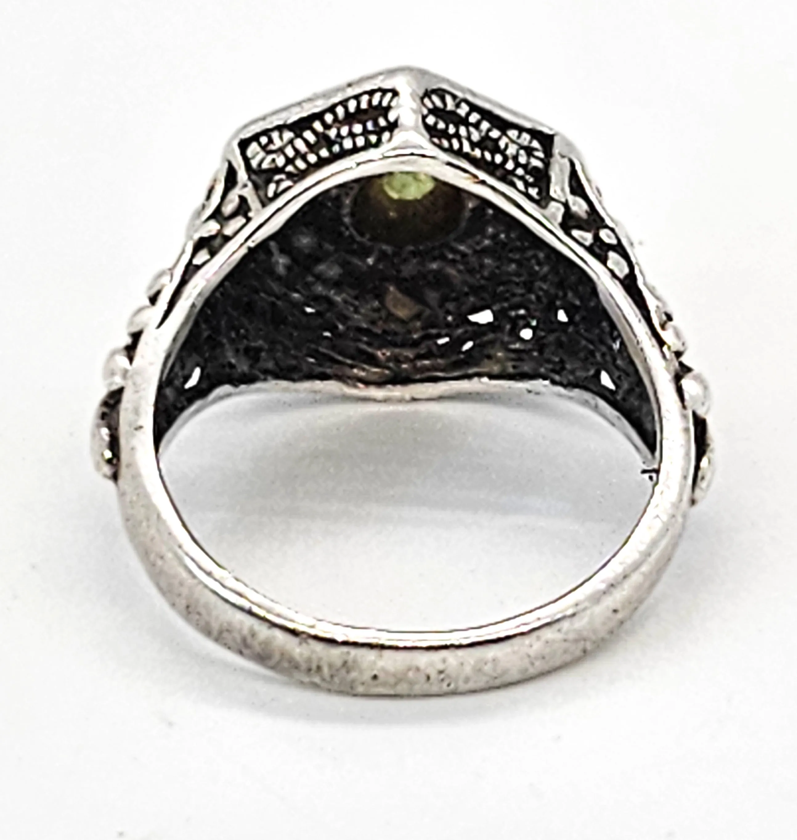 Art Deco carnelian inlay green gemstone sterling silver antique ring size 7