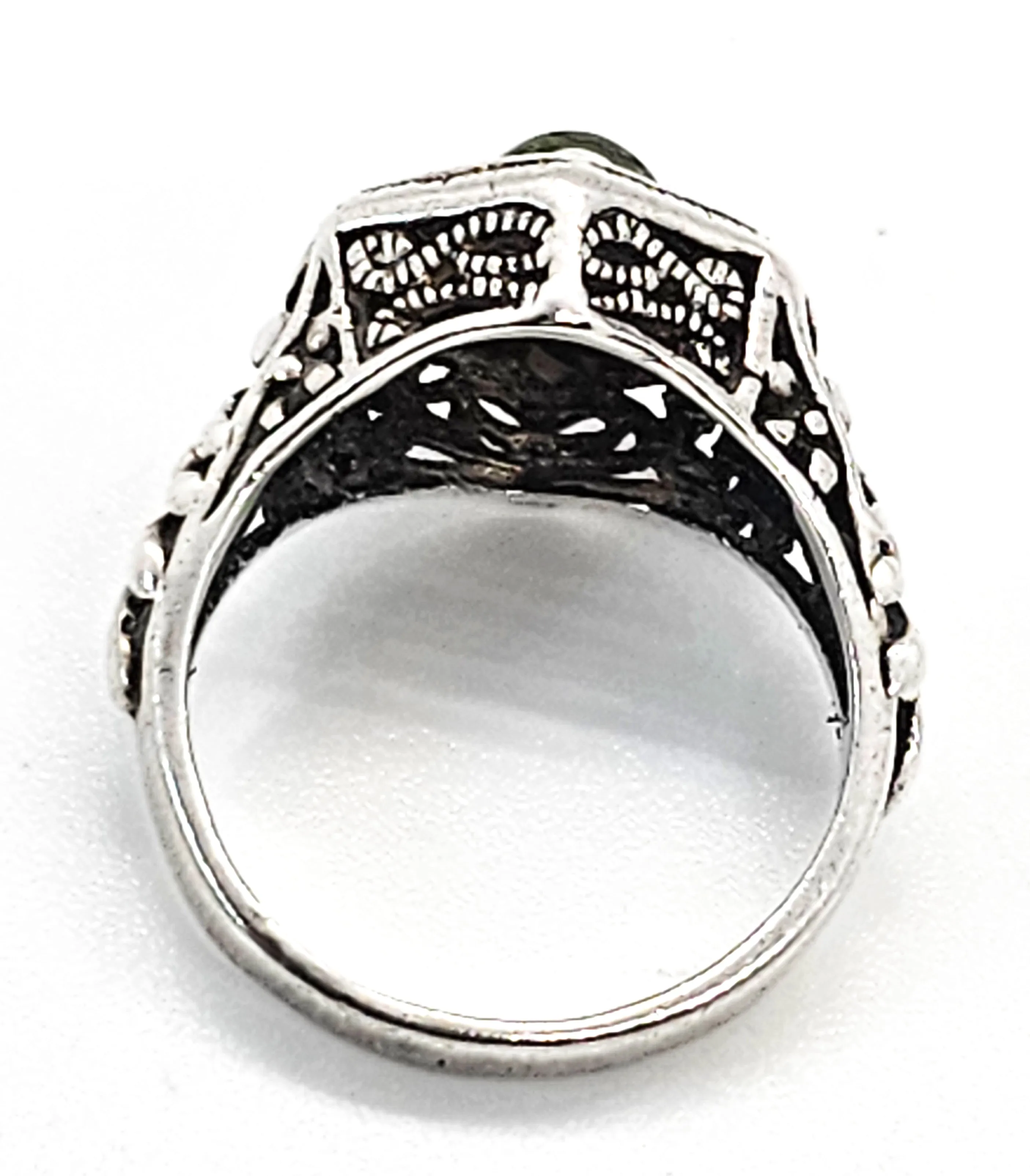 Art Deco carnelian inlay green gemstone sterling silver antique ring size 7