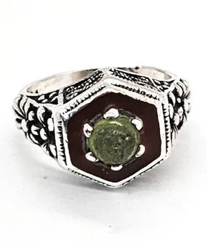 Art Deco carnelian inlay green gemstone sterling silver antique ring size 7