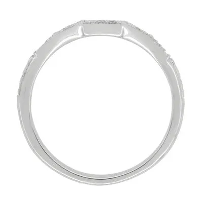 Art Deco Carved Contoured Diamond Wedding Ring in White Gold