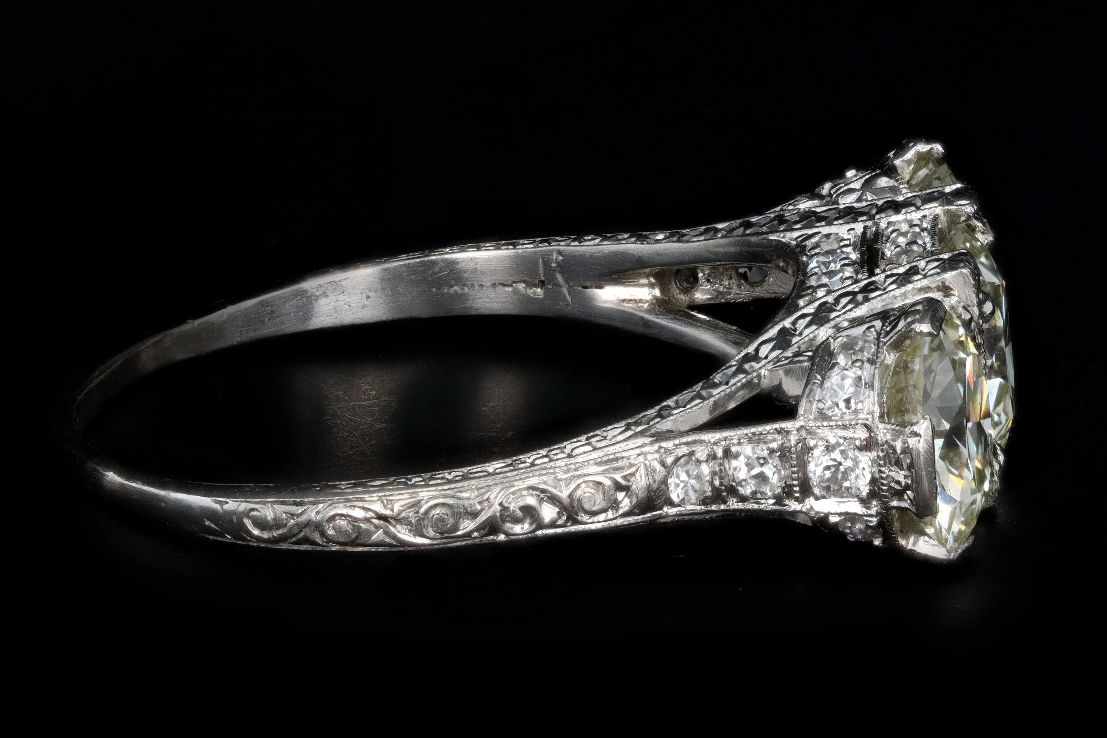 Art Deco C.D. Peacock Platinum 1.24 Carat Old European Cut Diamond Three Stone Ring
