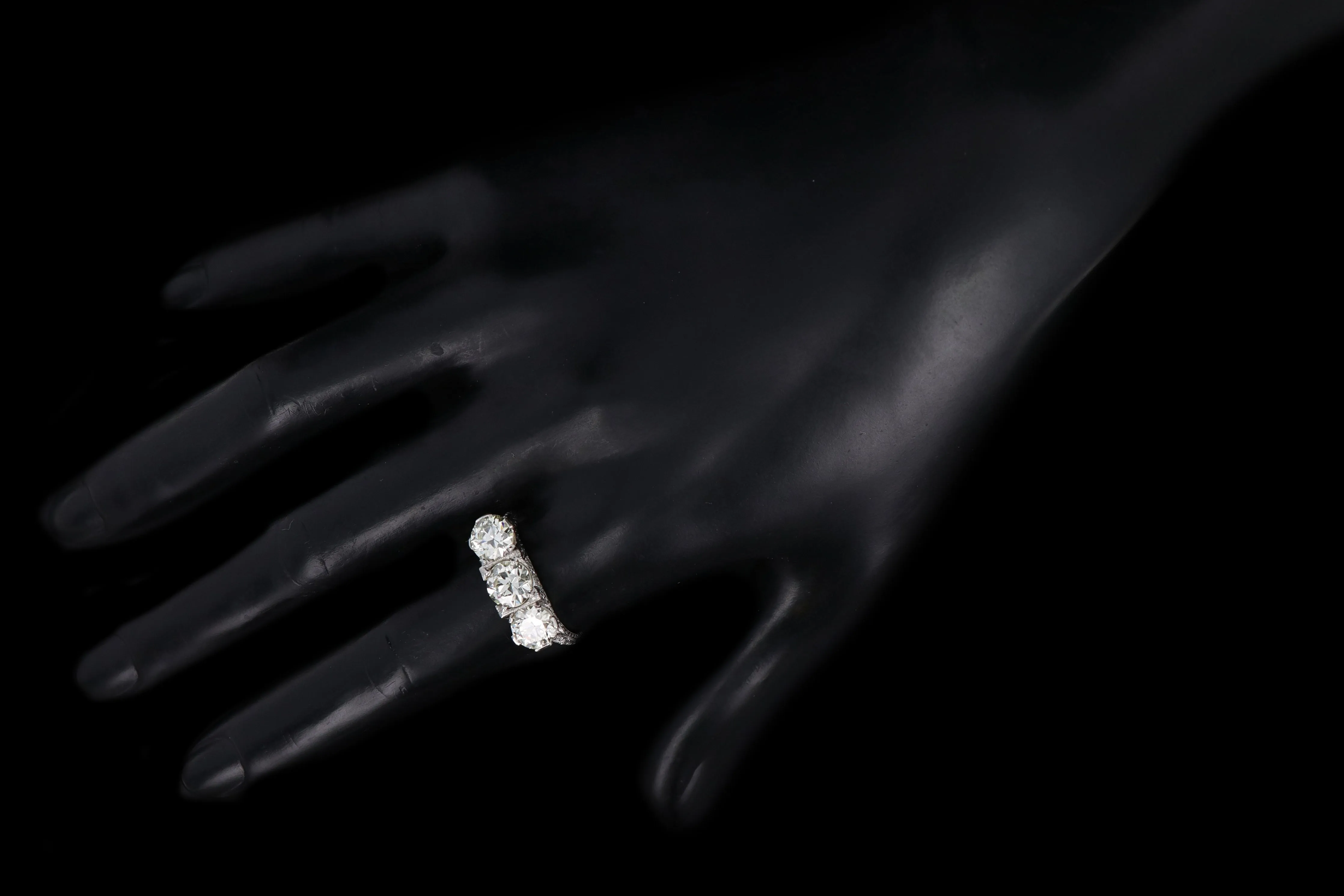 Art Deco C.D. Peacock Platinum 1.24 Carat Old European Cut Diamond Three Stone Ring