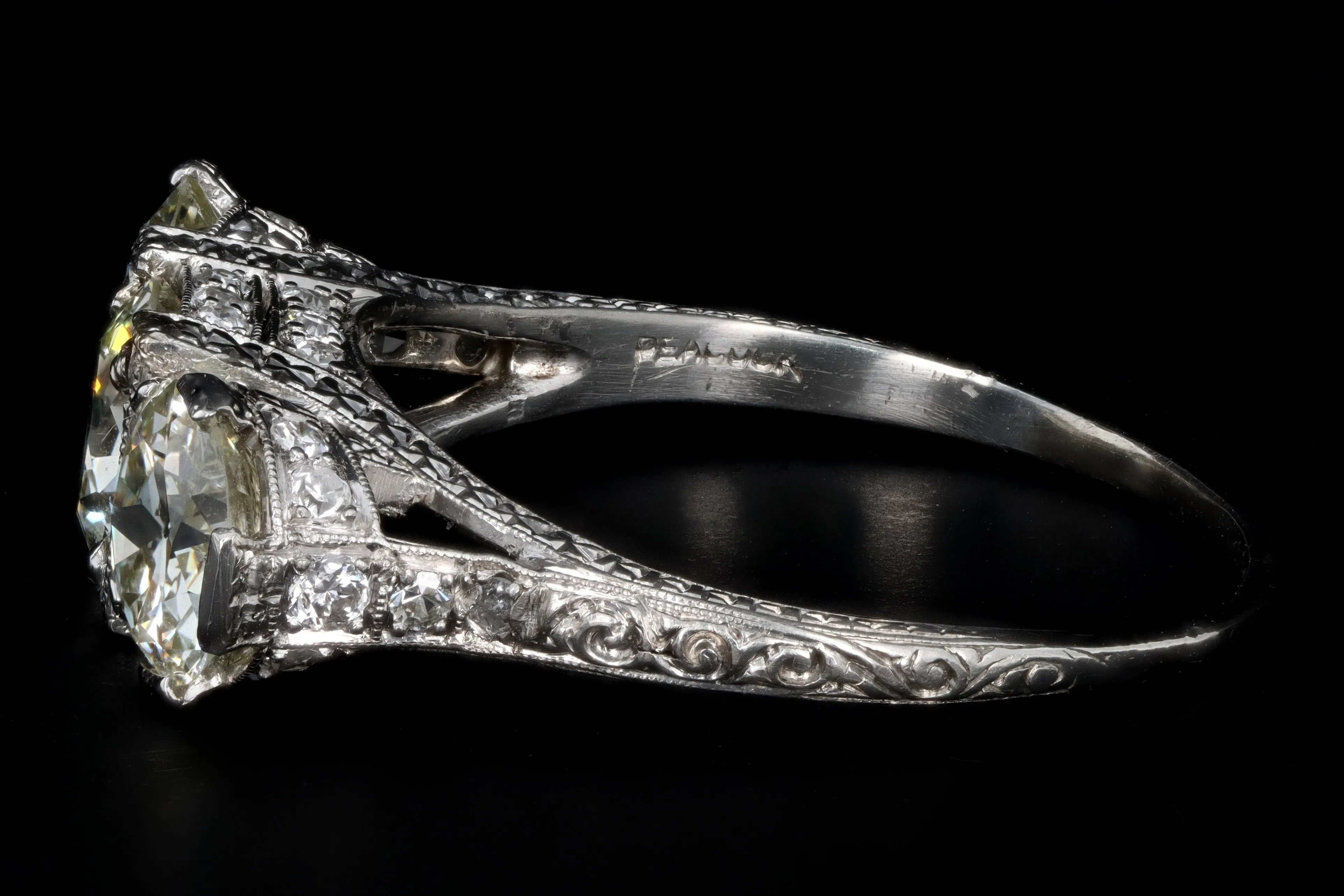 Art Deco C.D. Peacock Platinum 1.24 Carat Old European Cut Diamond Three Stone Ring
