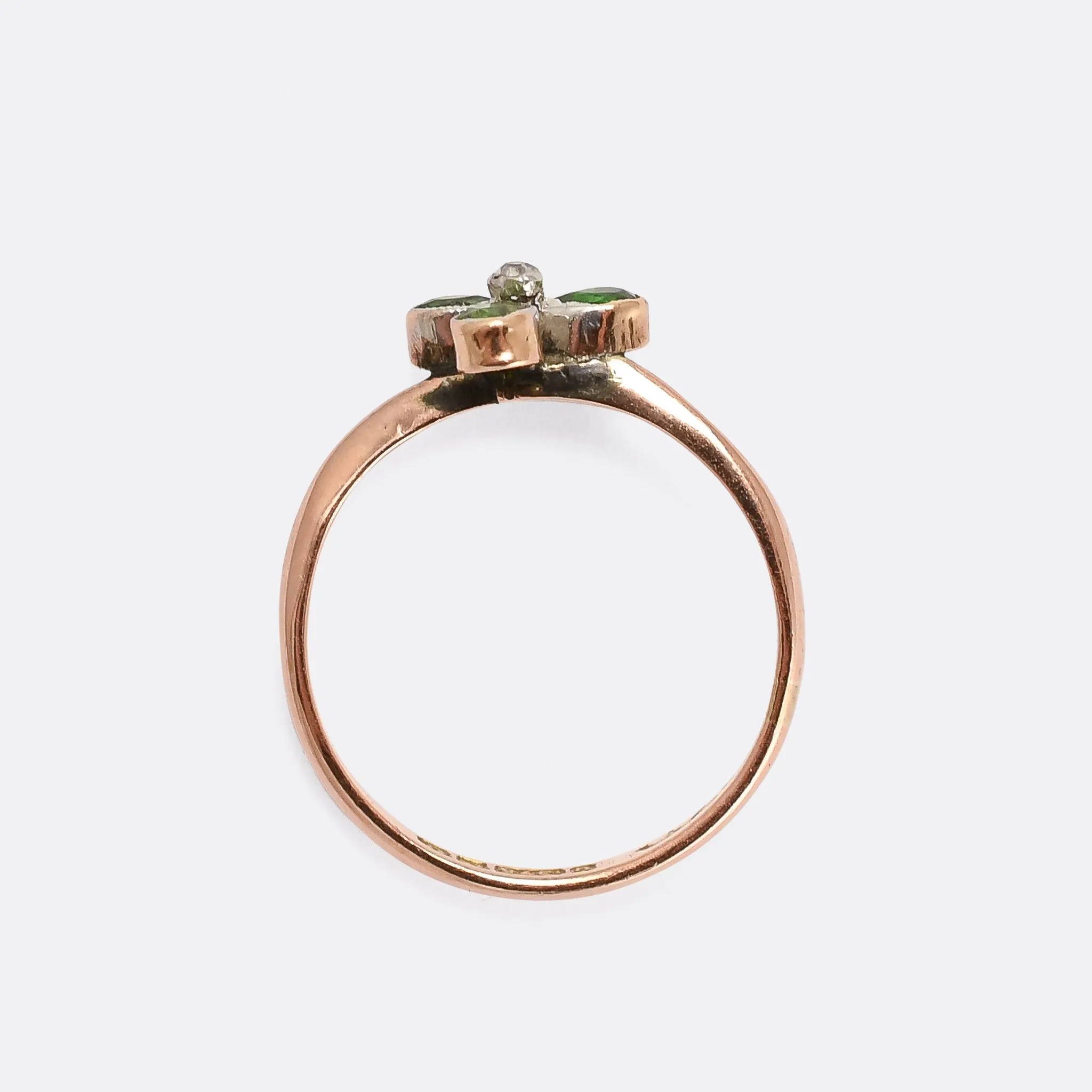 Art Deco Demantoid Garnet & Diamond Clover Ring