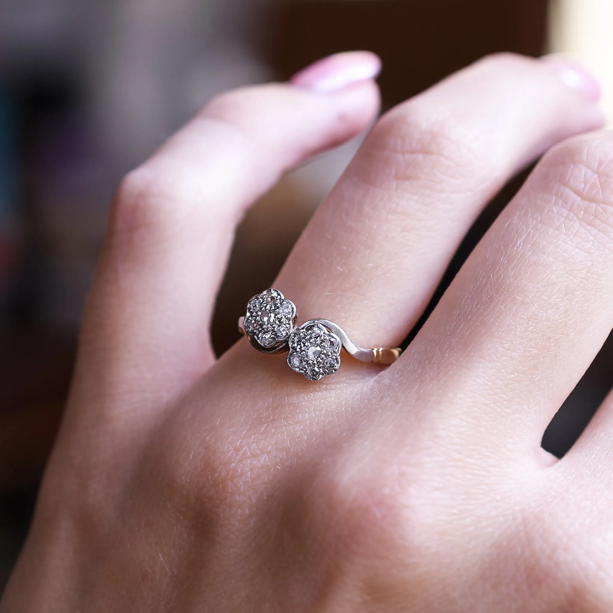 Art Deco Diamond Double Daisy Ring